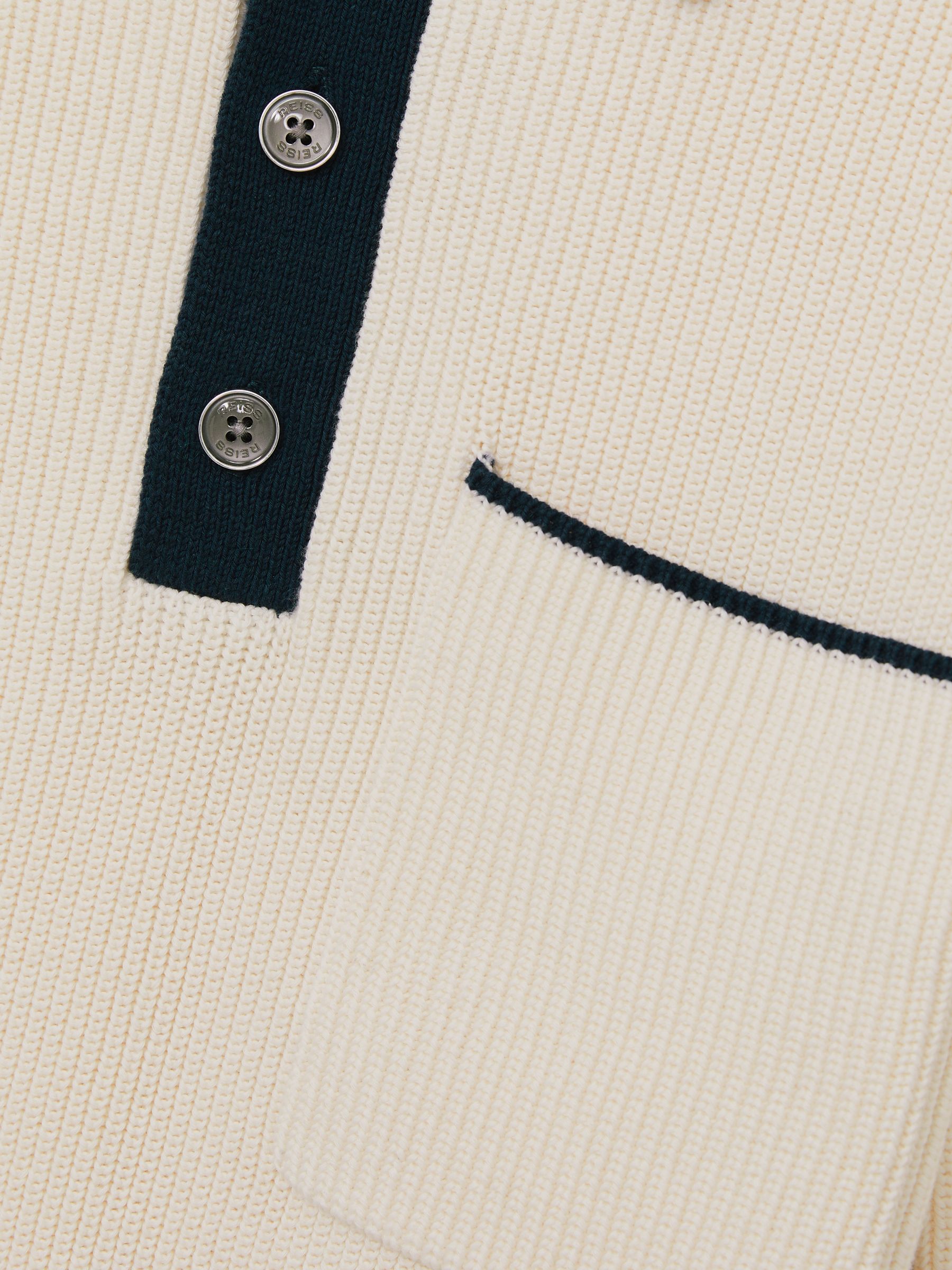 Cotton Polo Shirt with Buttons in Off White/Navy - Image 5 of 5
