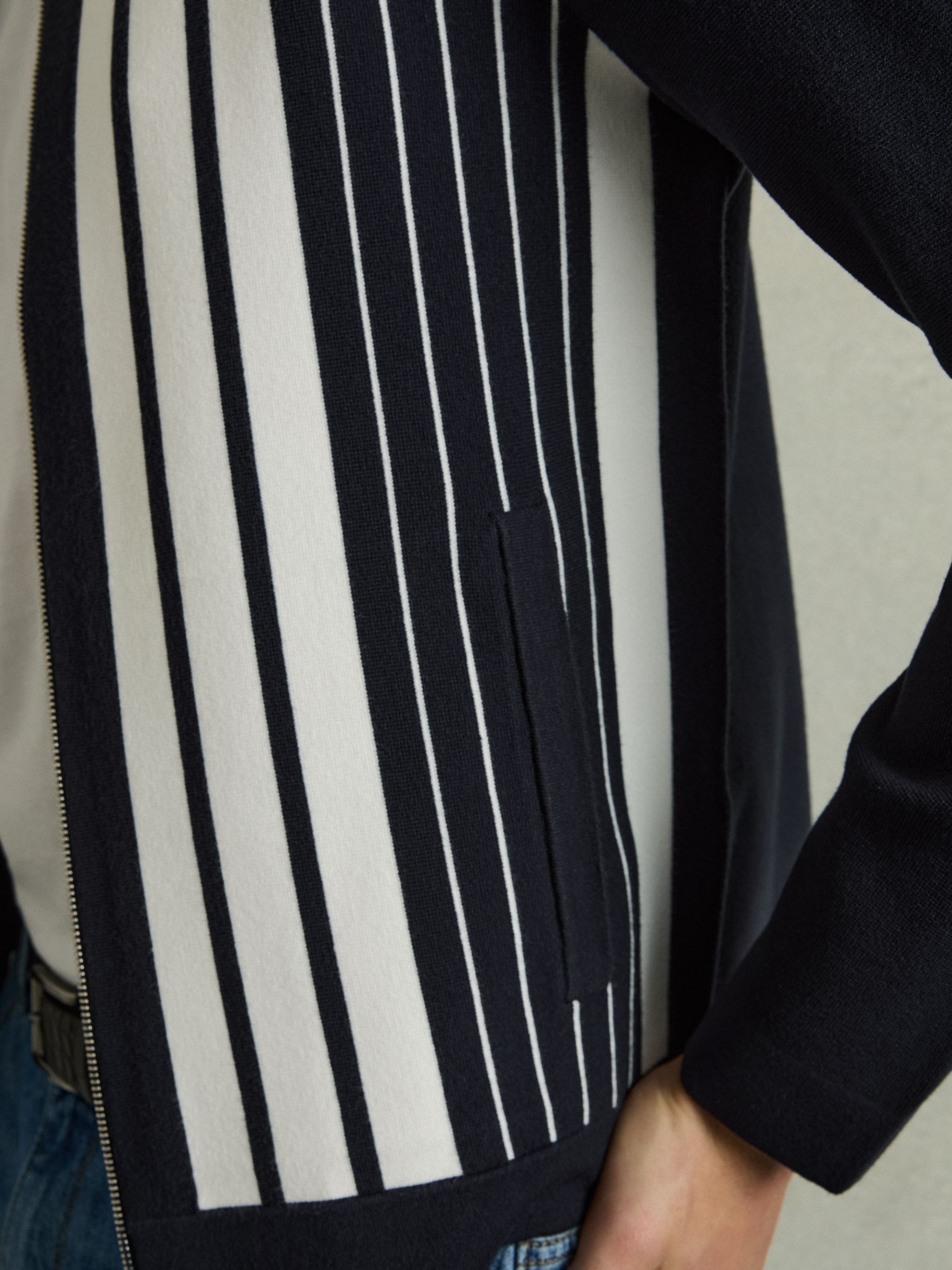 Striped Zip Through Knitted Jacket in Navy/White - Image 5 of 7