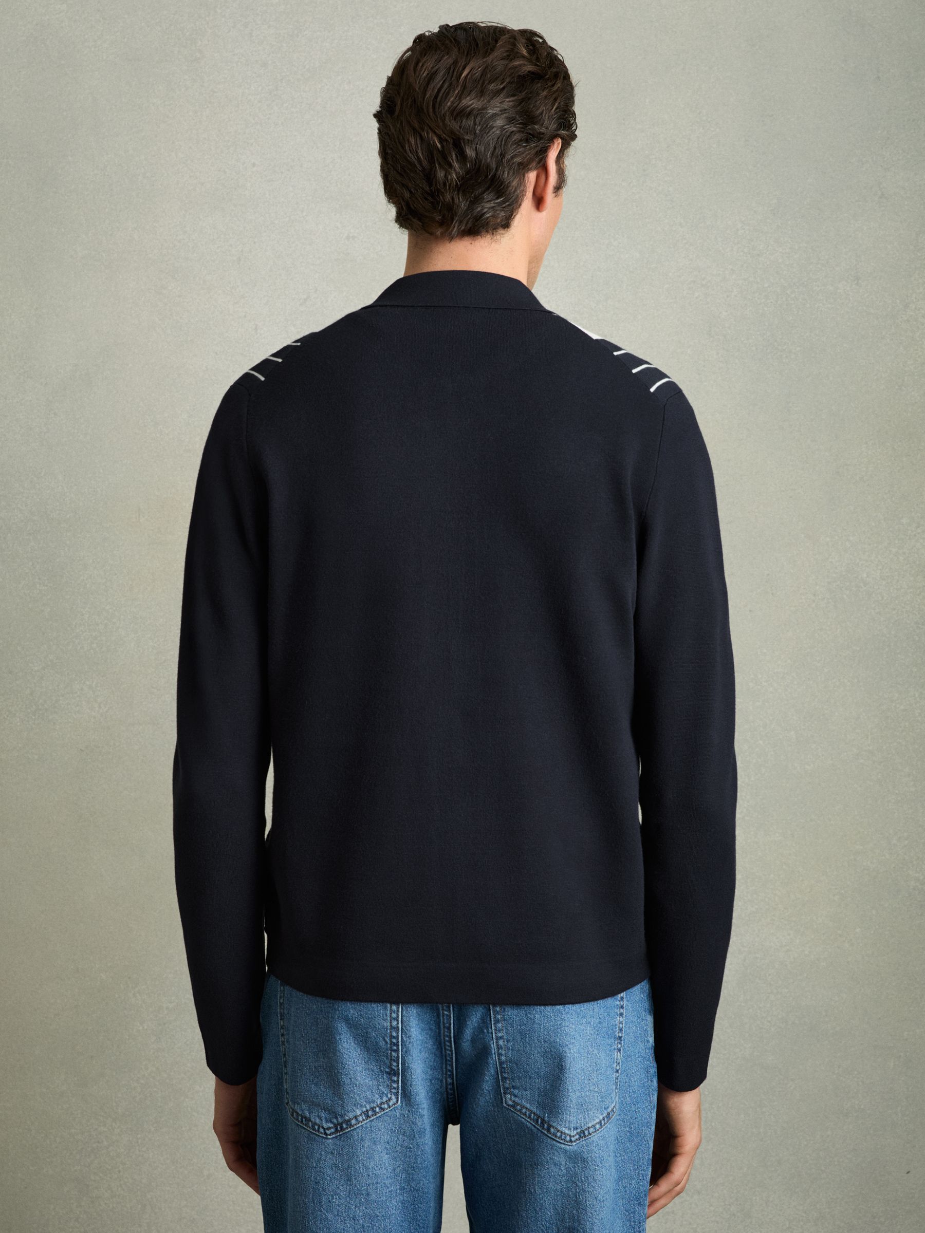 Striped Zip Through Knitted Jacket in Navy/White - Image 6 of 7