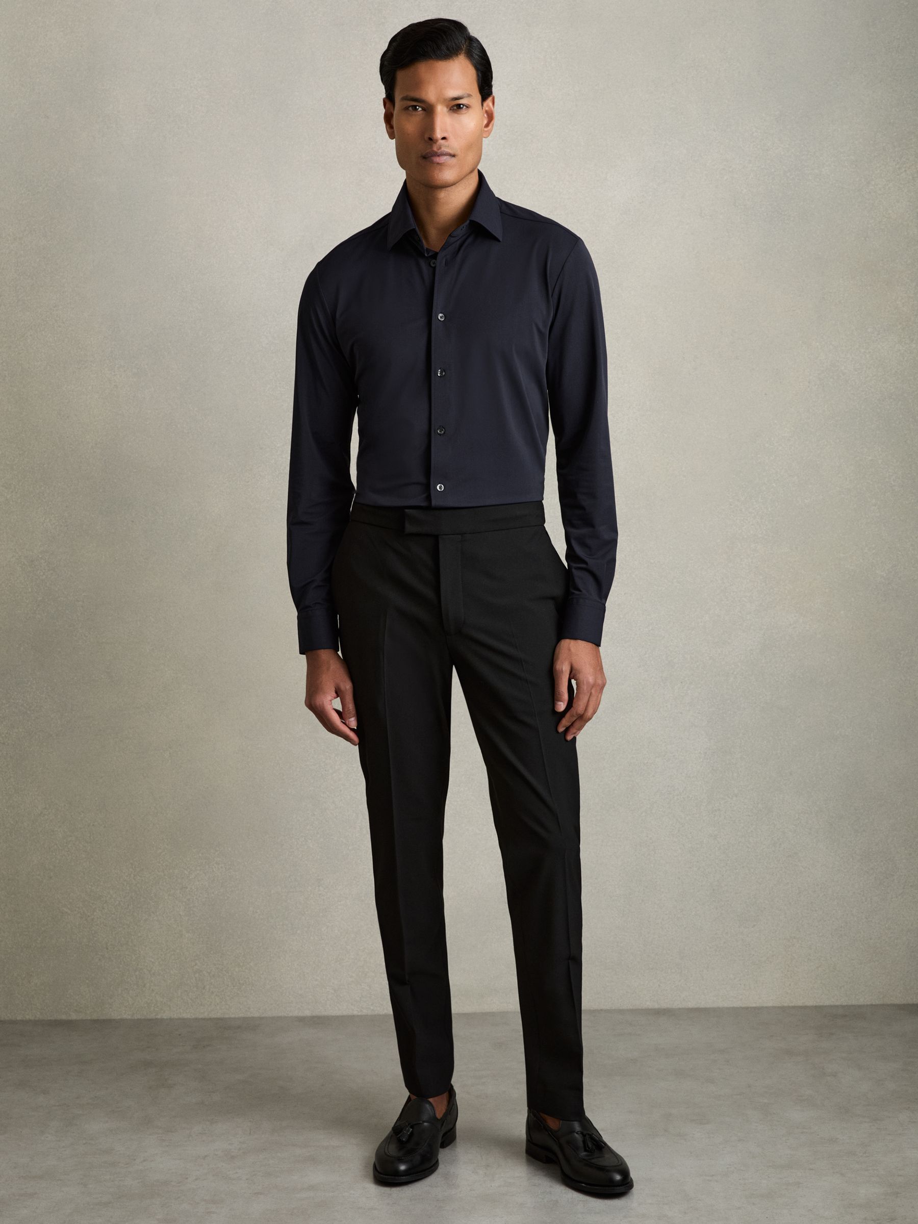 Long-Sleeve Slim-Fit Travel Shirt in Navy - image 3
