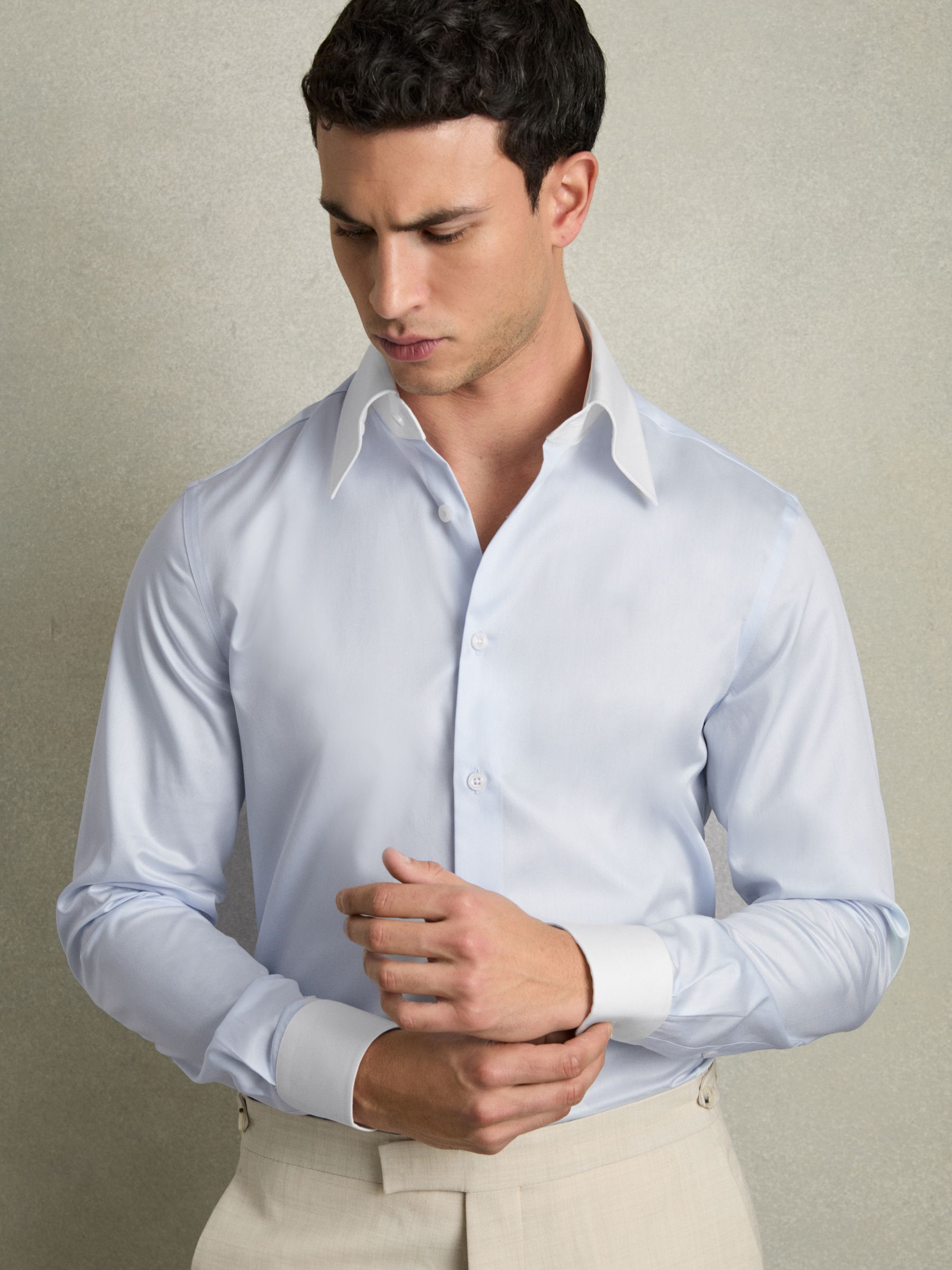 Regular-Fit Cotton Pin-Collar Shirt in Contrast S Blue - Image 1 of 8
