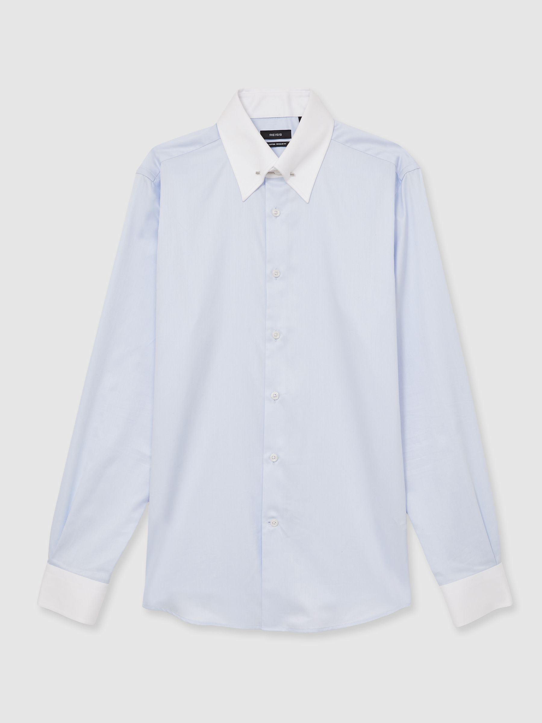 Regular-Fit Cotton Pin-Collar Shirt in Contrast S Blue - Image 2 of 8