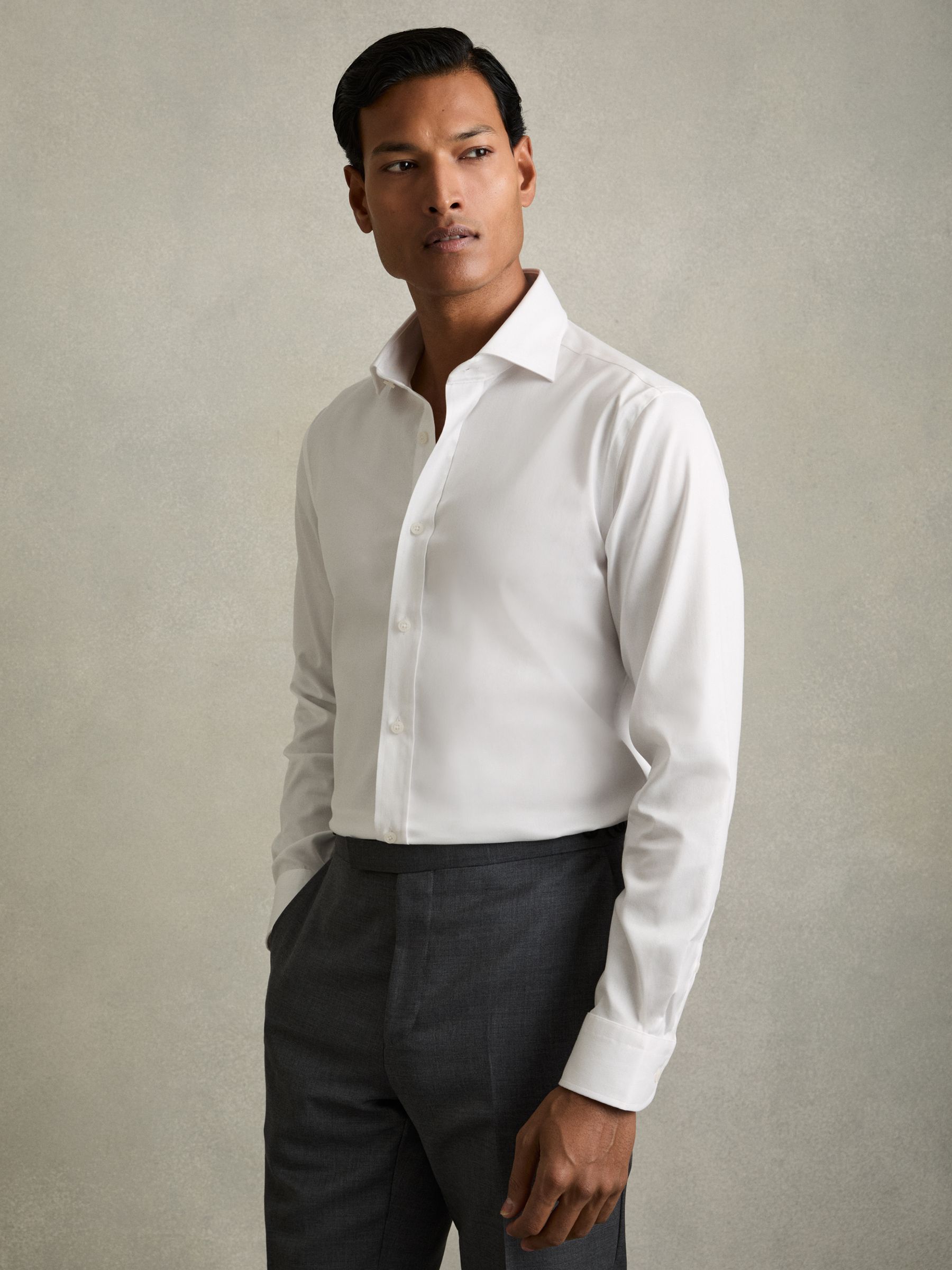 Cotton-Tencel Stretch Shirt in White - Image 1 of 7