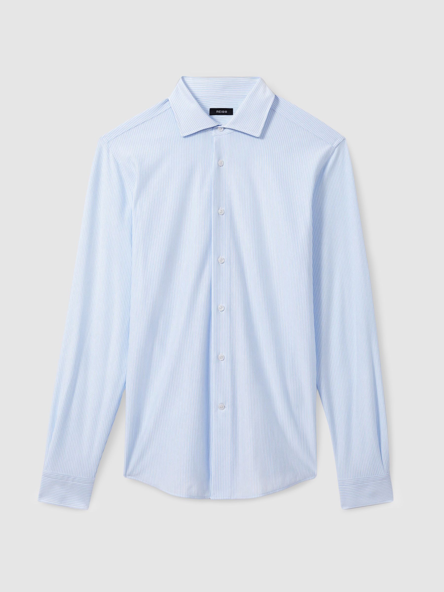 Cotton-Blend Cutaway-Collar Striped Shirt in Blue Stripe - Image 2 of 6