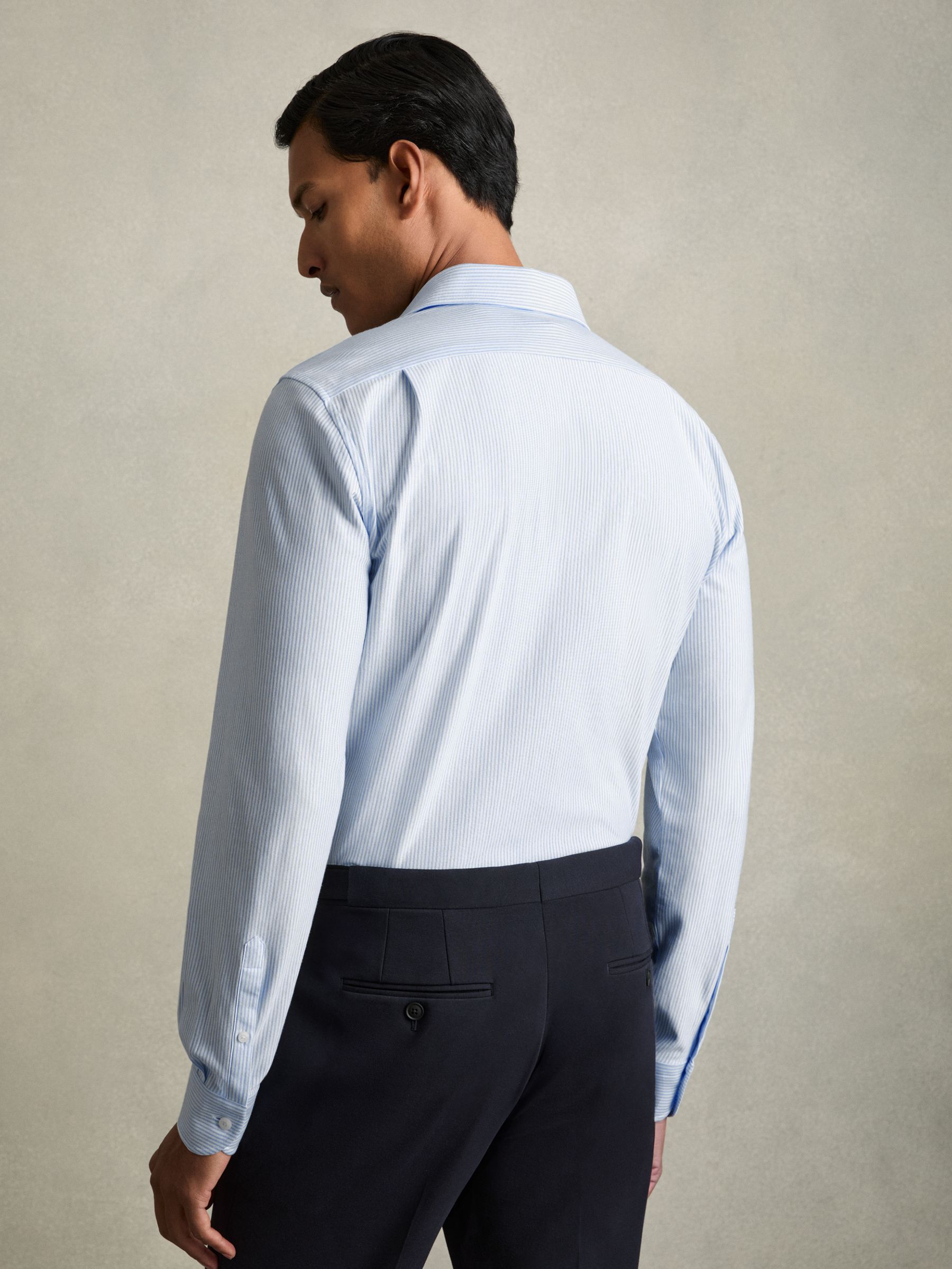 Cotton-Blend Cutaway-Collar Striped Shirt in Blue Stripe - image 5