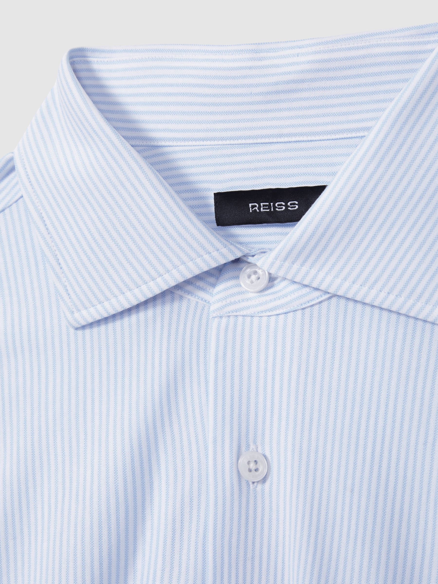 Cotton-Blend Cutaway-Collar Striped Shirt in Blue Stripe - image 3