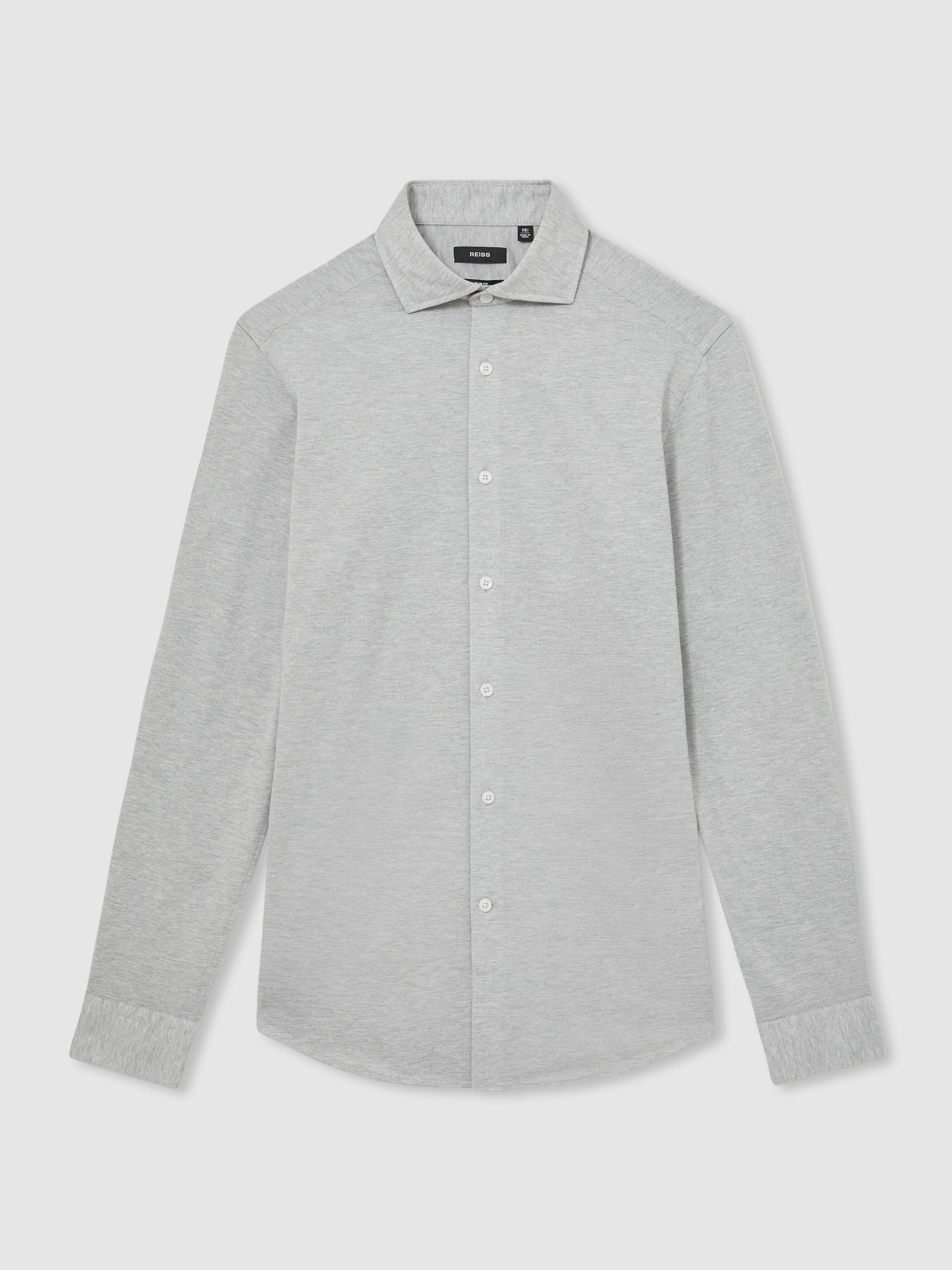 Cotton-Blend Jersey Cutaway-Collar Shirt in Grey Melange - Image 2 of 8