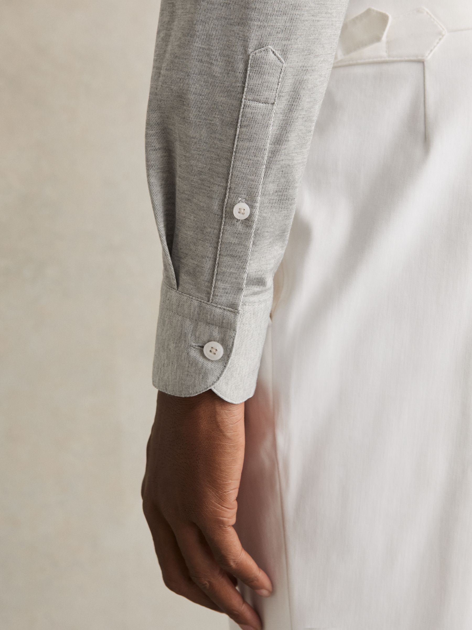 Cotton-Blend Jersey Cutaway-Collar Shirt in Grey Melange - Image 4 of 8