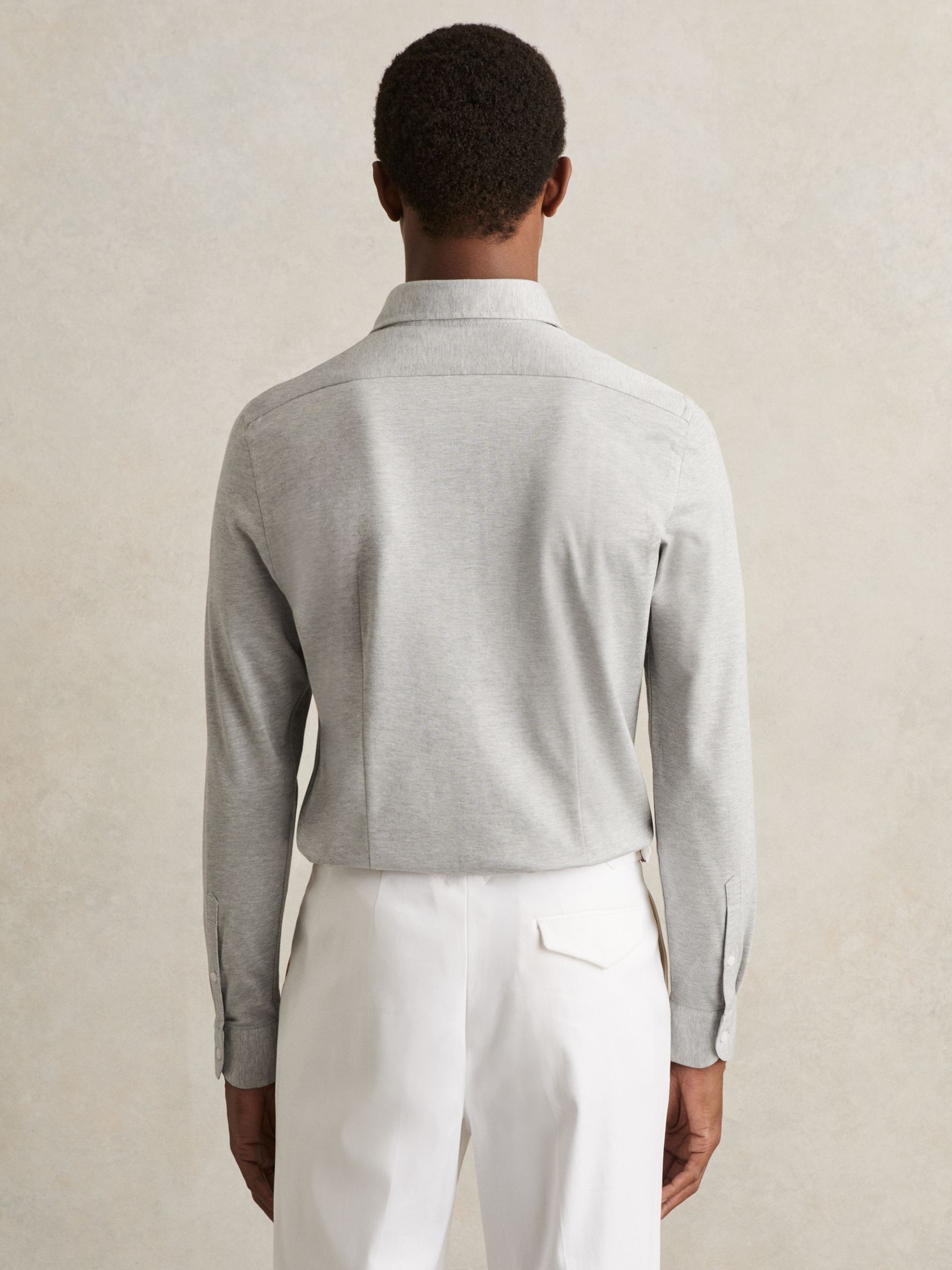 Cotton-Blend Jersey Cutaway-Collar Shirt in Grey Melange - Image 5 of 8
