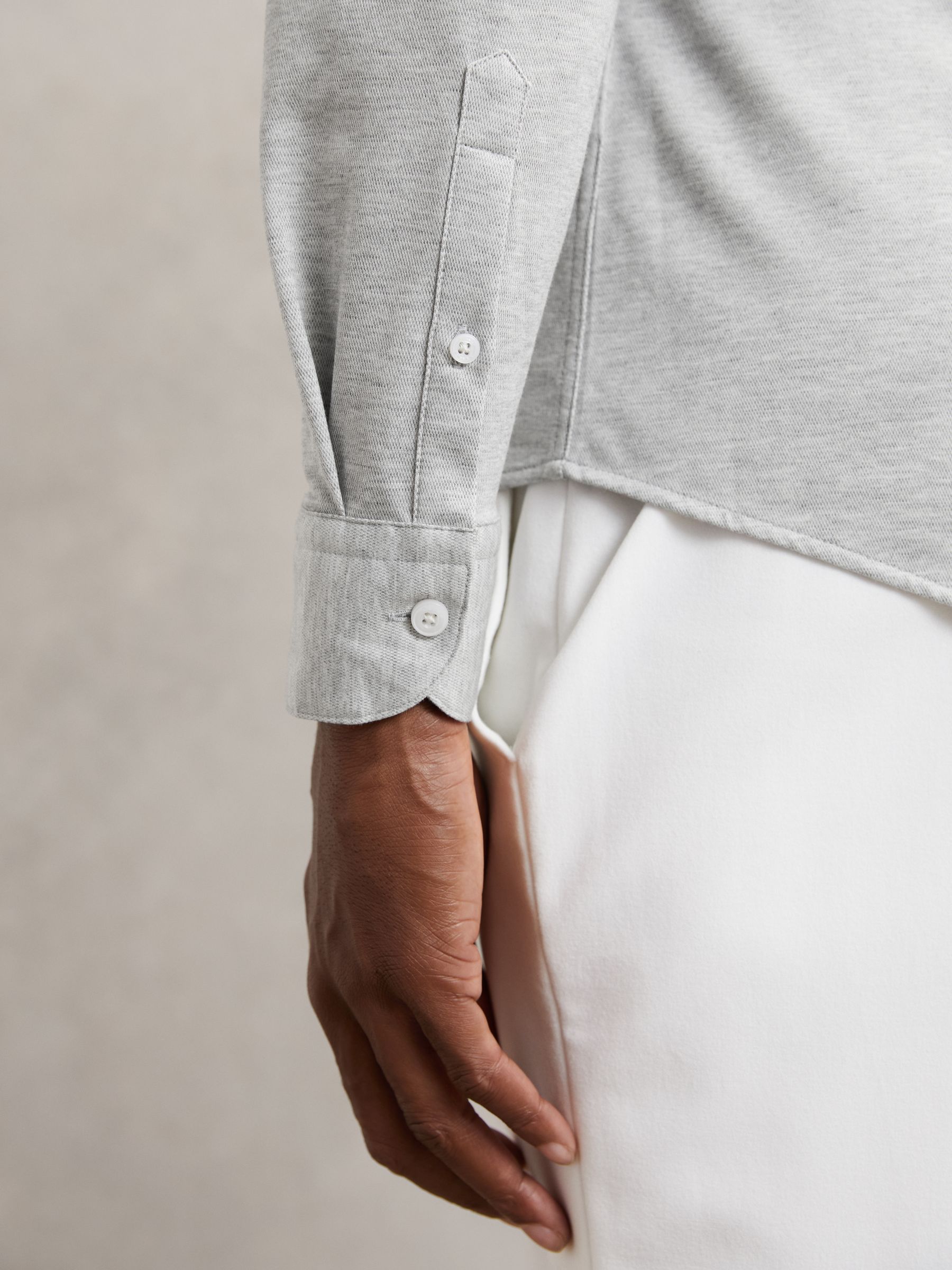 Cotton-Blend Jersey Cutaway-Collar Shirt in Grey Melange - image 5