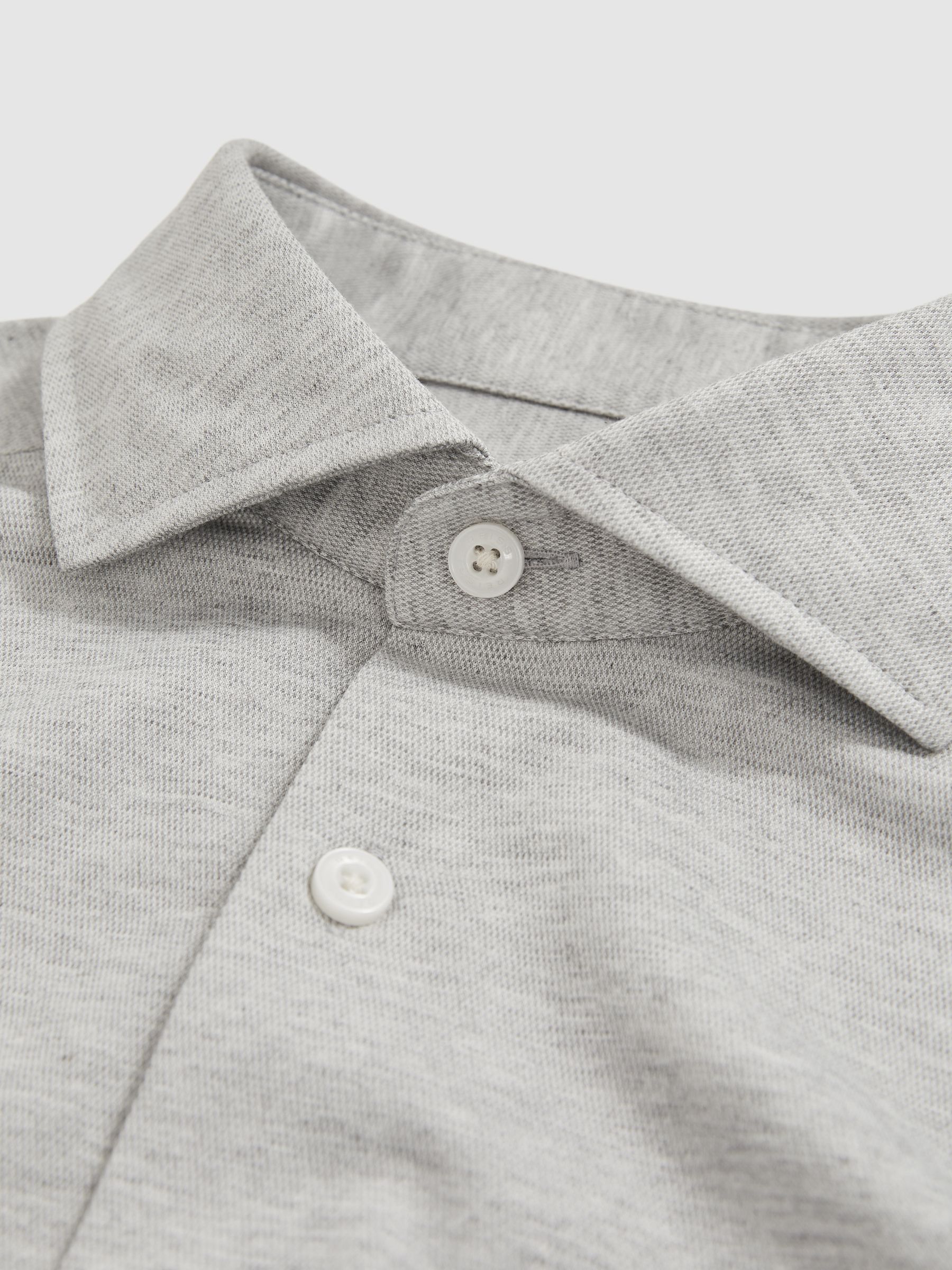 Cotton-Blend Jersey Cutaway-Collar Shirt in Grey Melange - Image 6 of 8