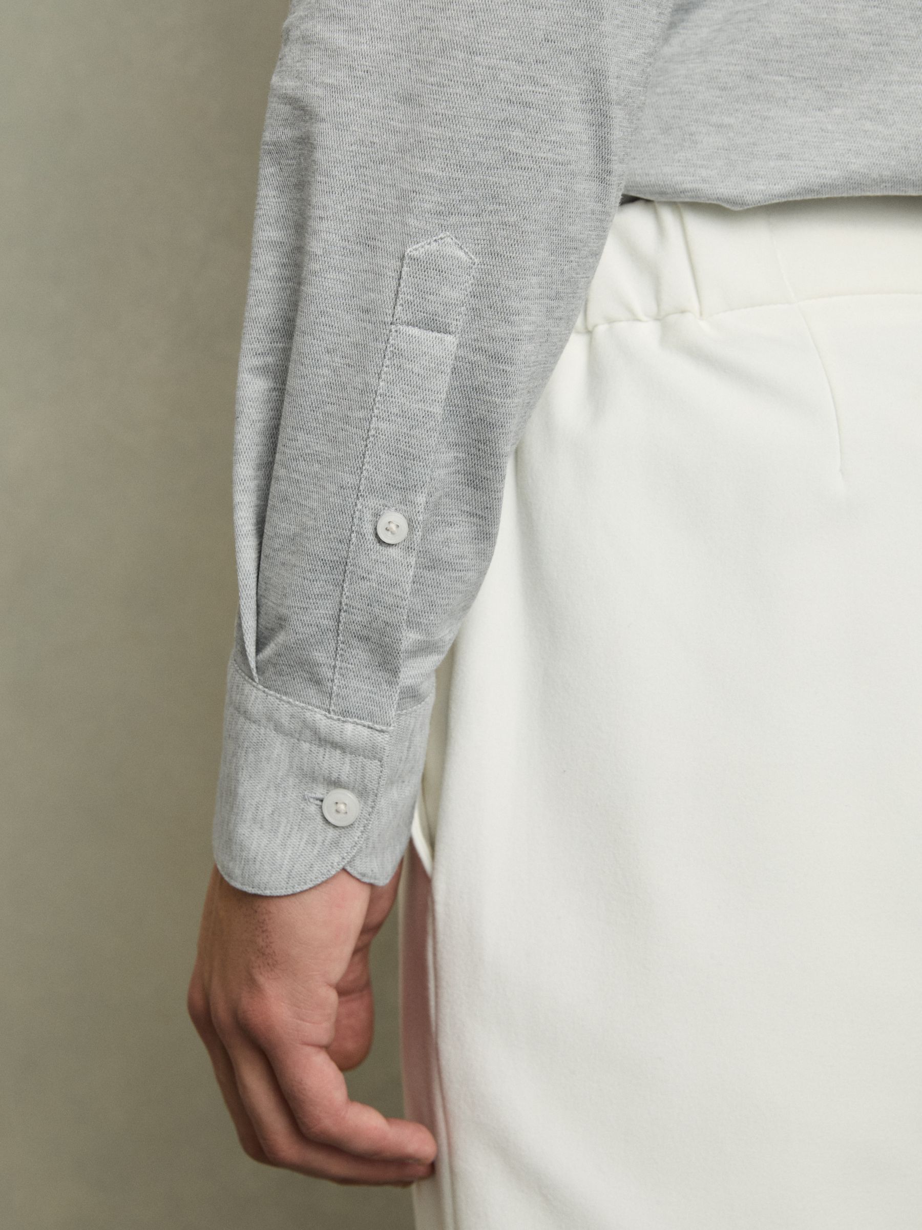 Cotton-Blend Jersey Cutaway-Collar Shirt in Grey Melange - Image 7 of 8