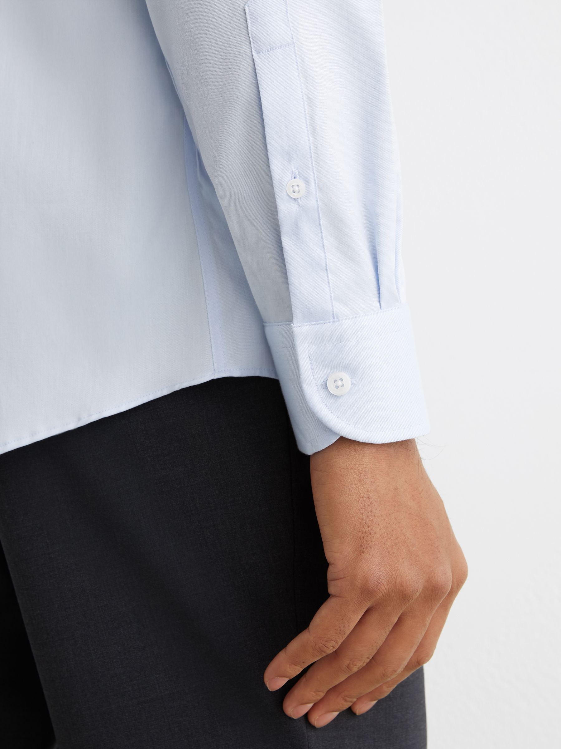 Regular Fit Cotton-Blend Stretch Shirt in Soft Blue - image 4