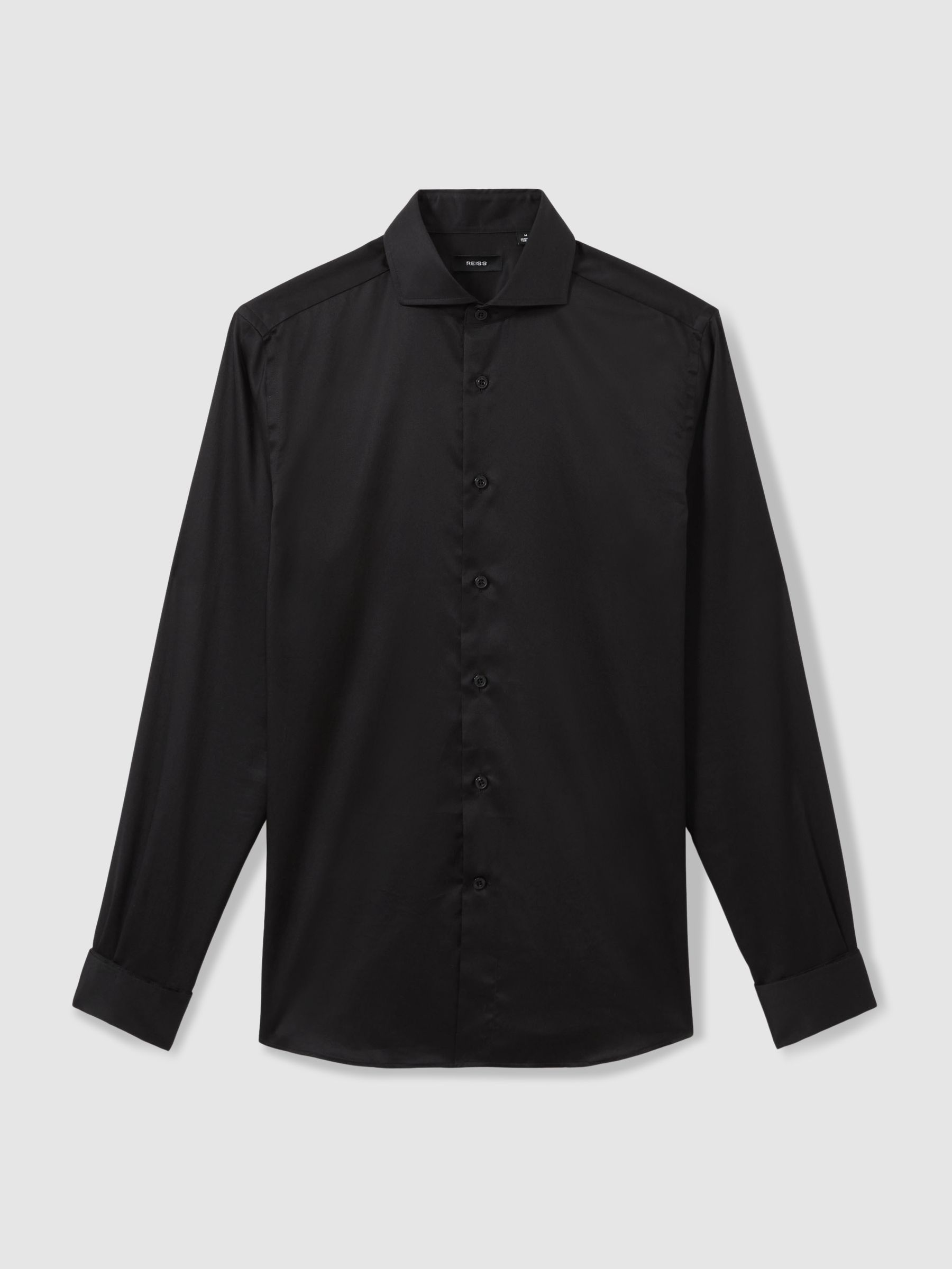 Double-Cuff Two-Fold Cotton Shirt in Black - Image 2 of 6