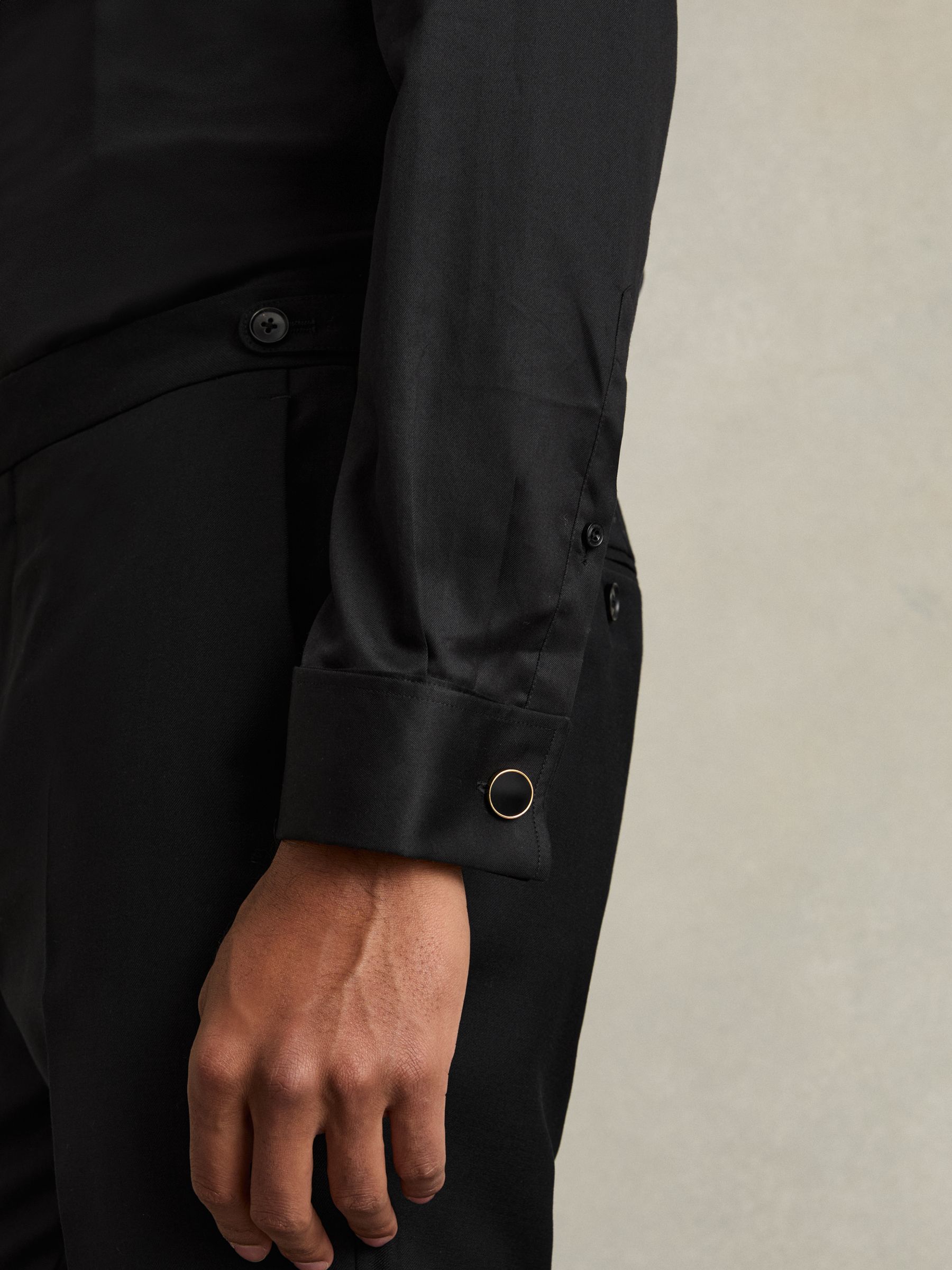 Regular Fit Cotton Double-Cuff Shirt in Black - image 4