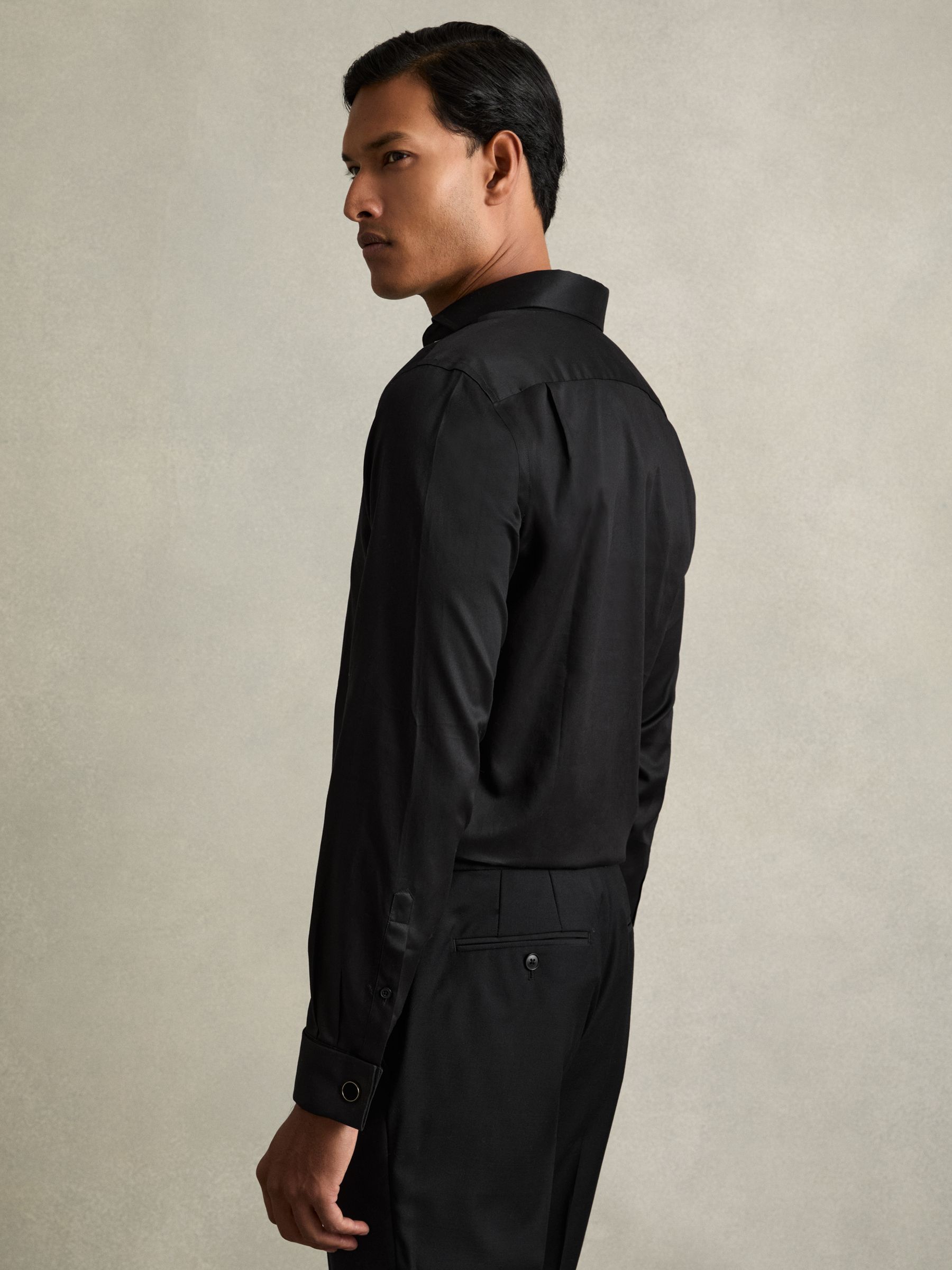 Double-Cuff Two-Fold Cotton Shirt in Black - Image 5 of 6