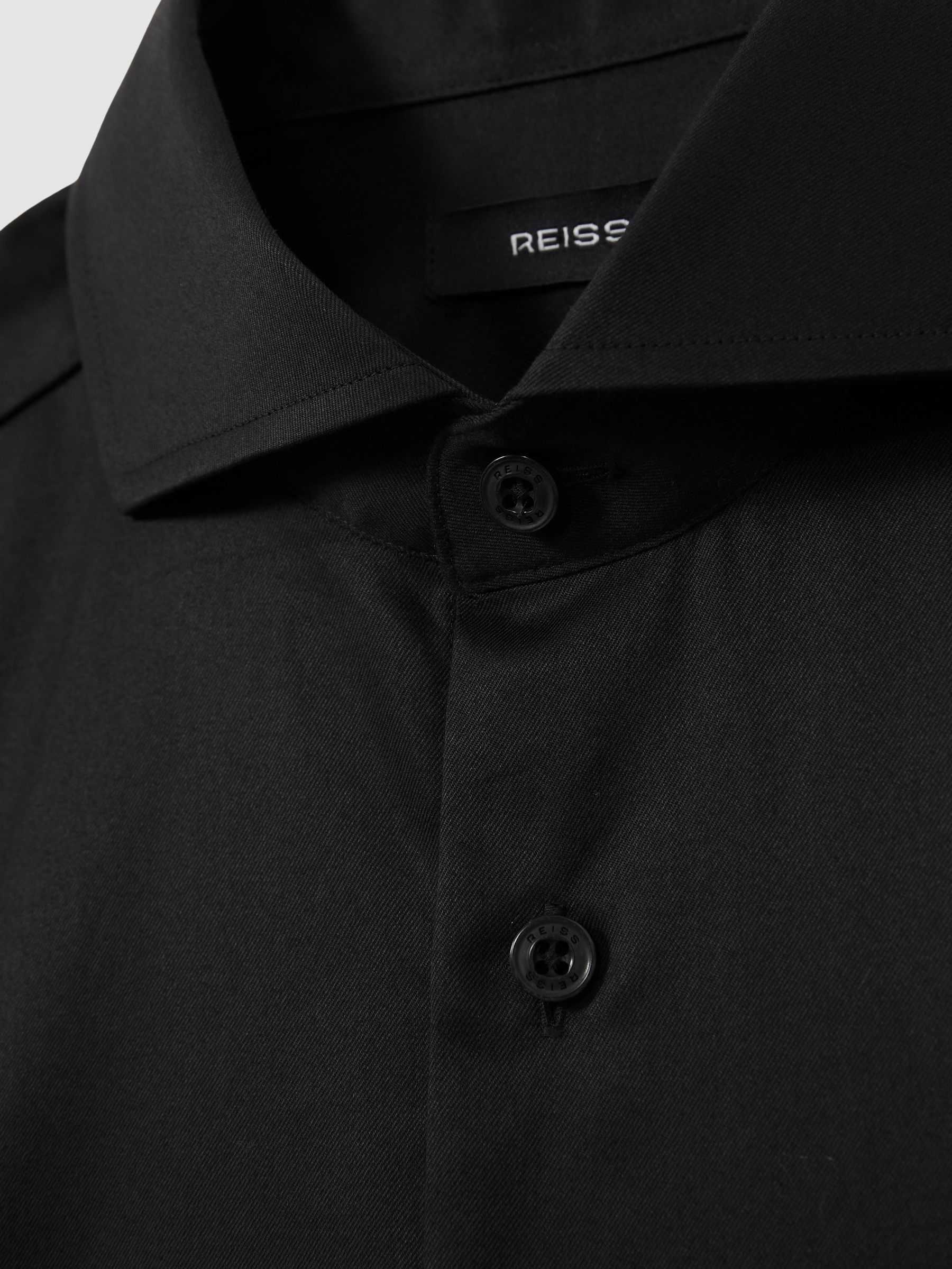 Double-Cuff Two-Fold Cotton Shirt in Black - Image 6 of 6