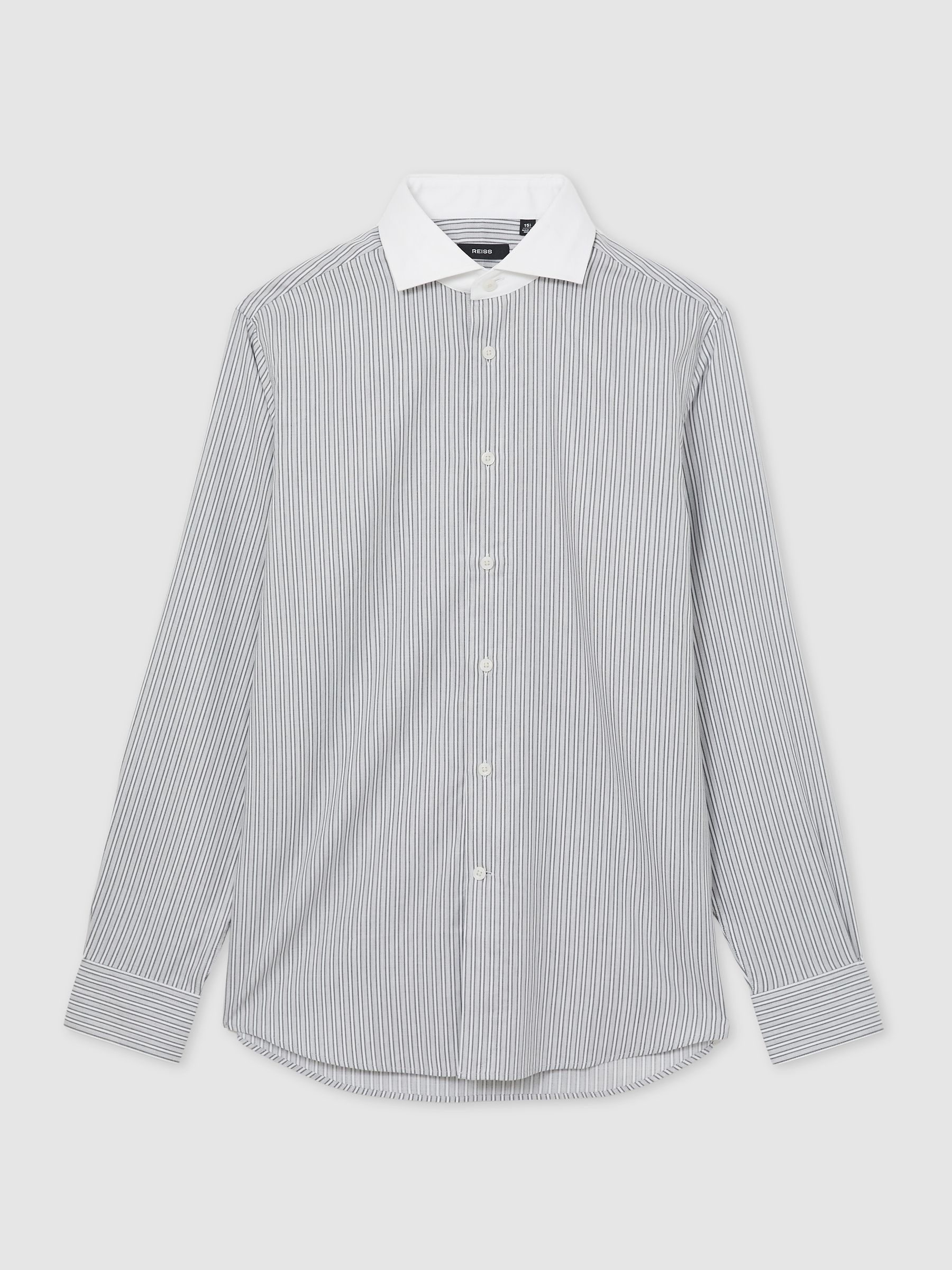 Cotton-Lyocell Stripe Shirt in Contrast Stripe Grey - Image 2 of 7