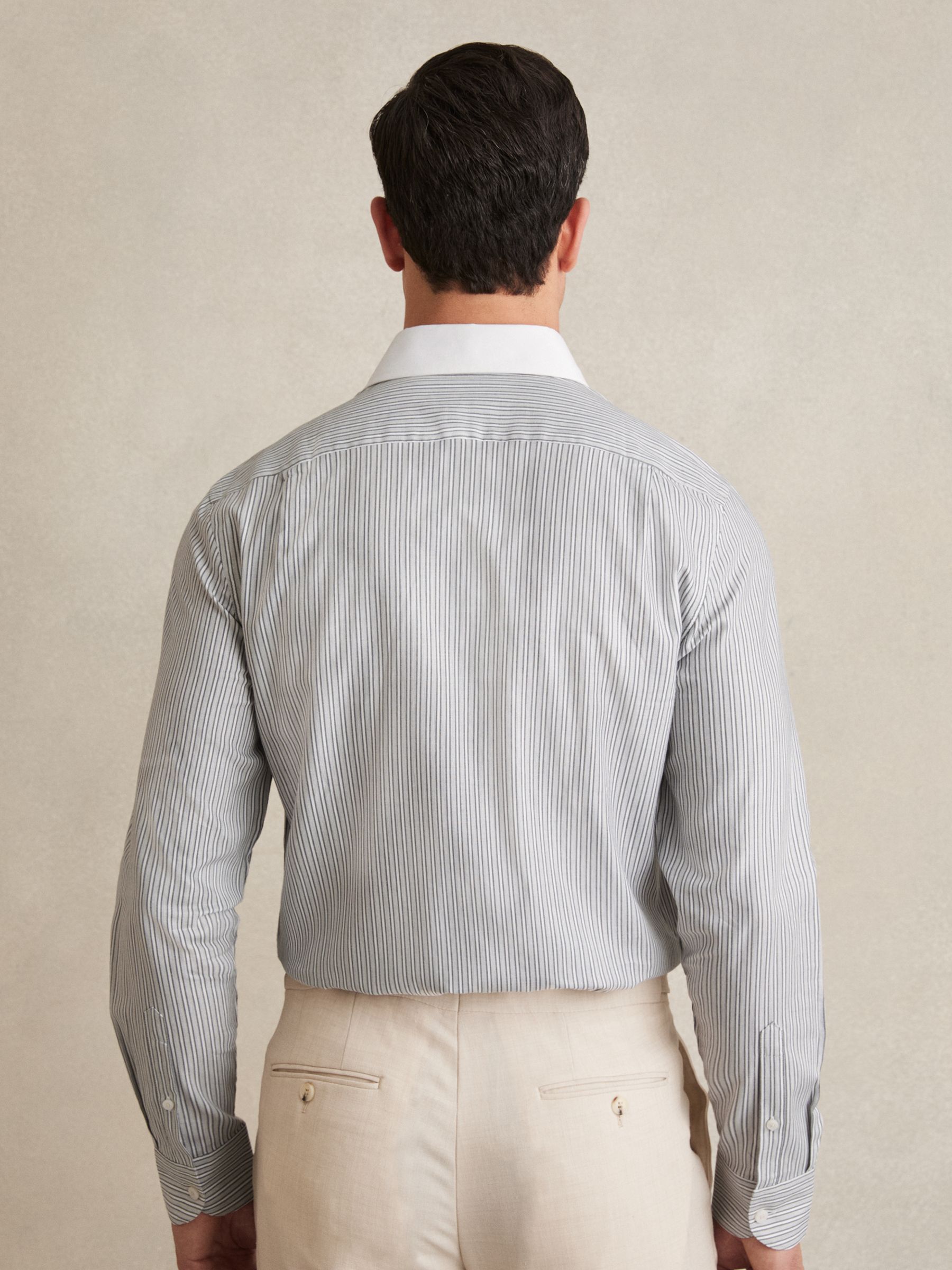Cotton-Lyocell Stripe Shirt in Contrast Stripe Grey - Image 6 of 7