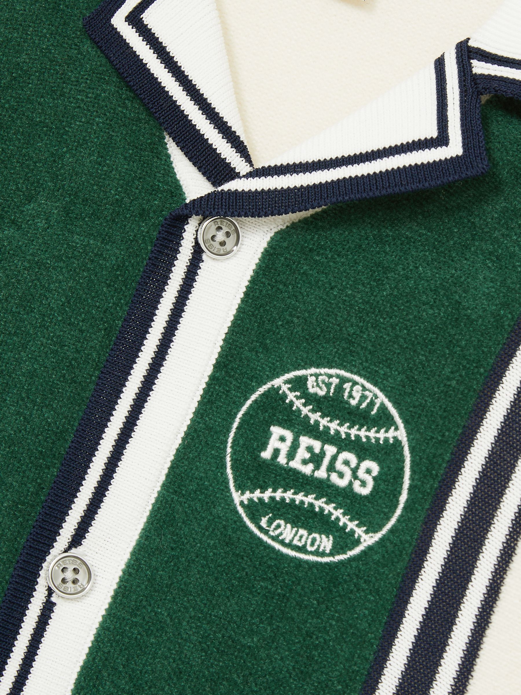 3-9 yrs Cotton Colour-Block Varsity Shirt in Green/Off White - Image 4 of 4