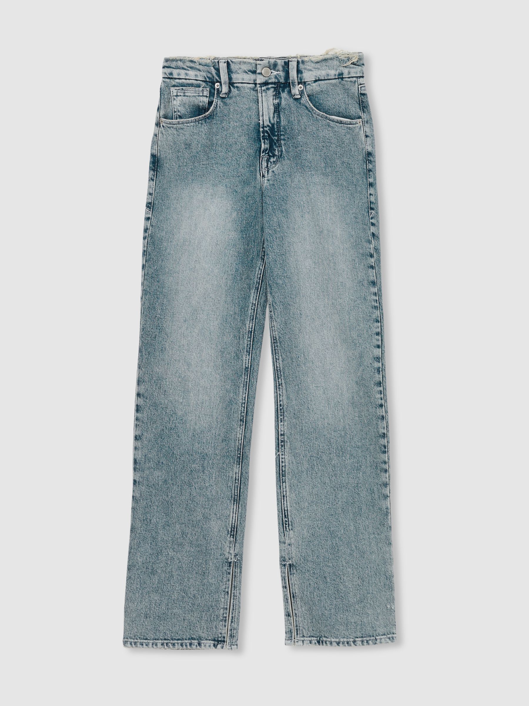 Good American Straight-Leg Slit-Hem Jeans in Light Indigo - Image 2 of 7