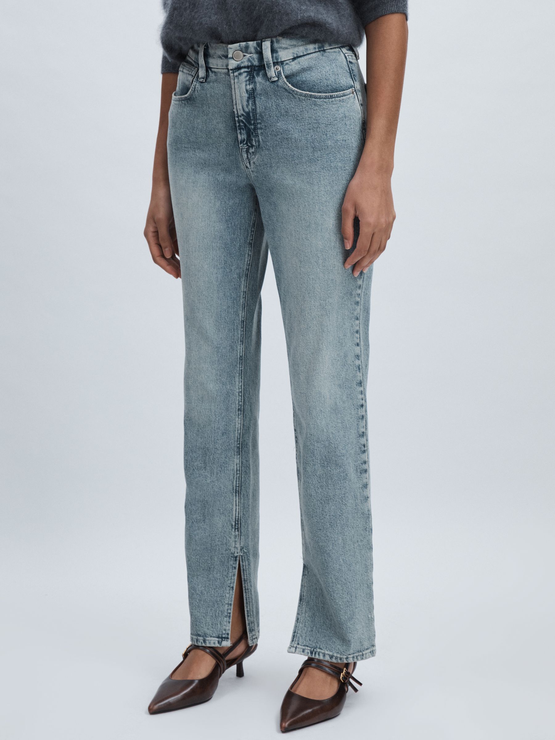 Good American Straight-Leg Slit-Hem Jeans in Light Indigo - Image 3 of 7
