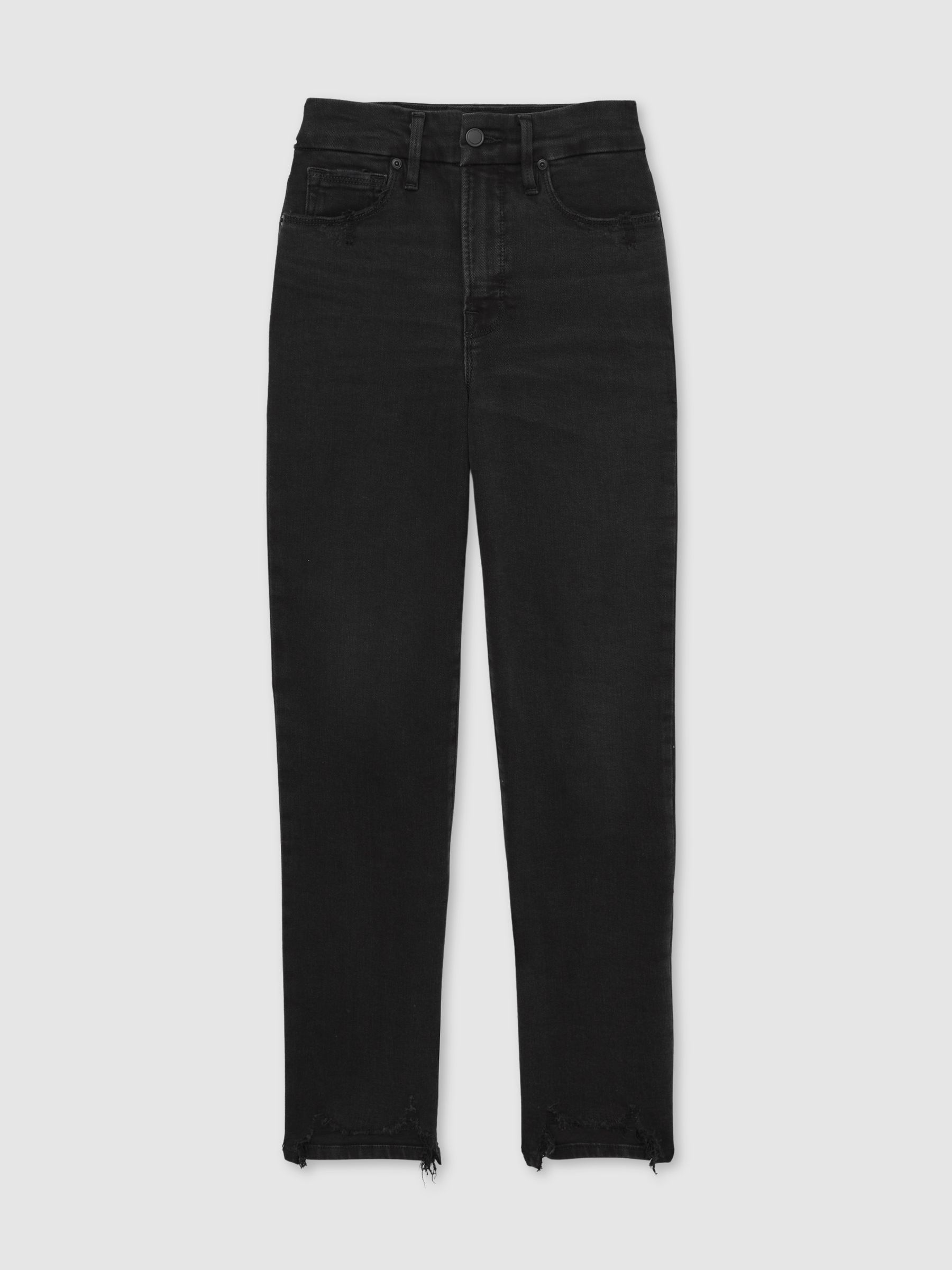Distressed-Hem Cropped Jeans in Black - Image 2 of 6