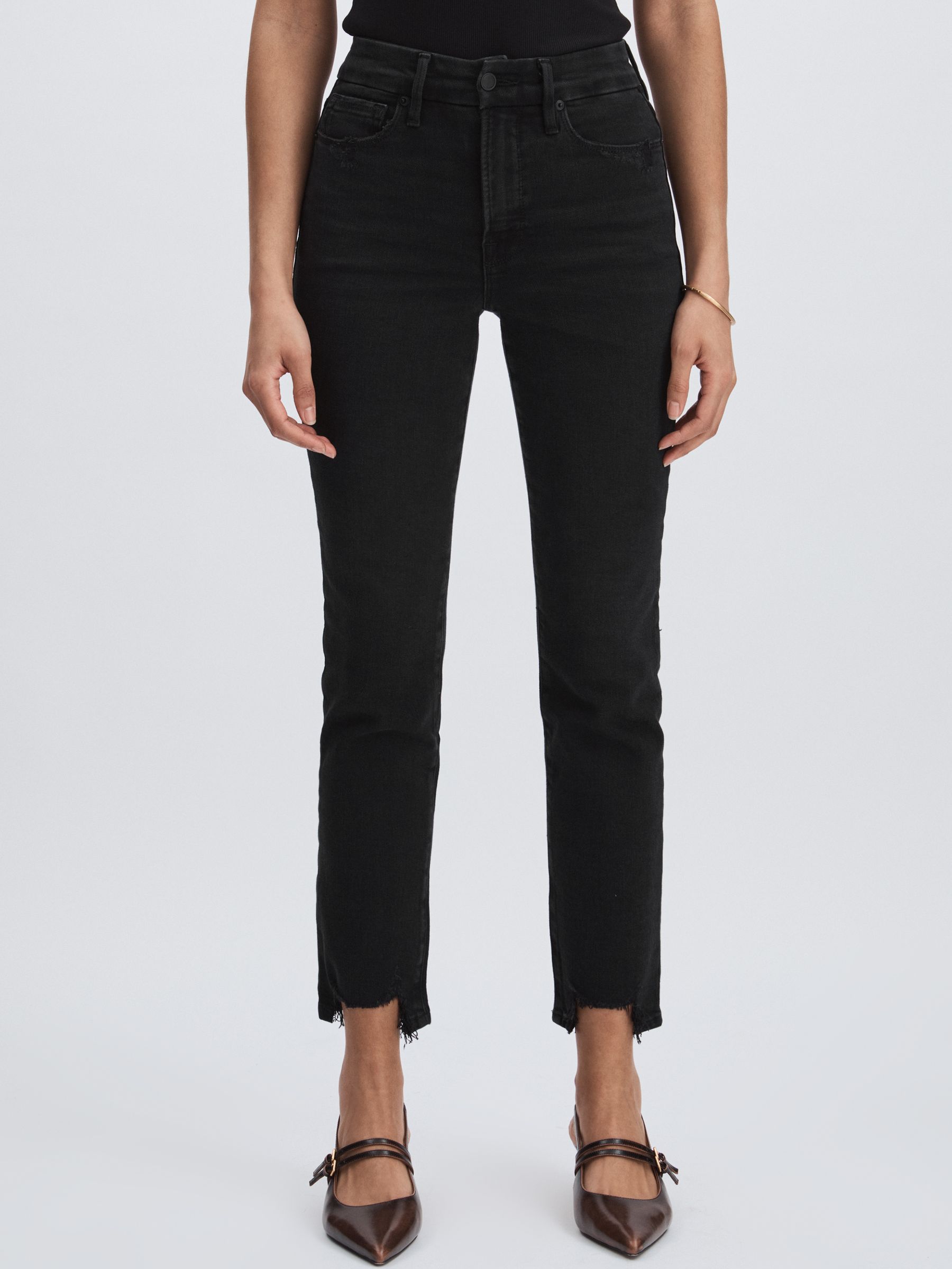 Distressed-Hem Cropped Jeans in Black - Image 3 of 6