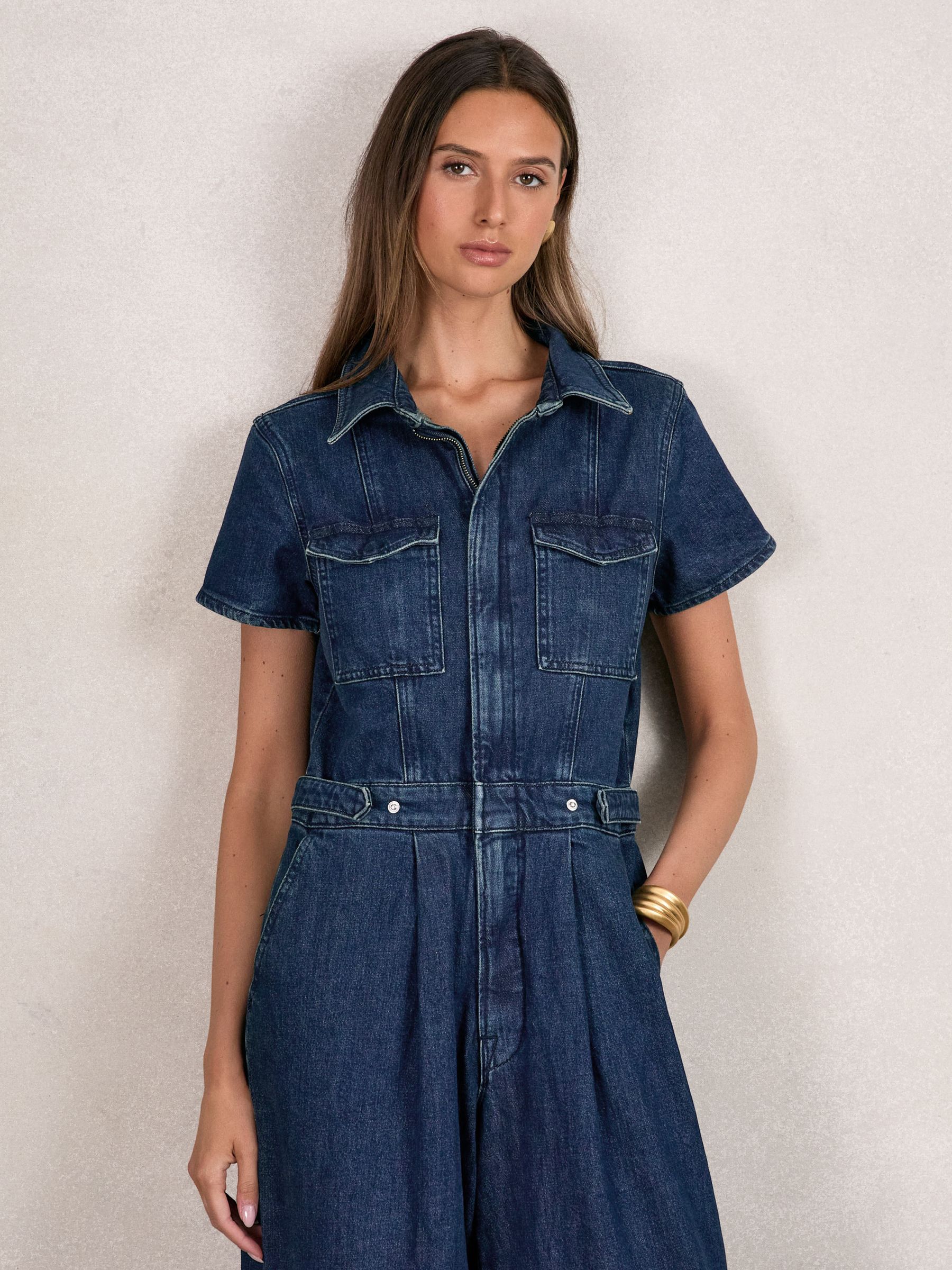 Good American Wide-Leg Denim Jumpsuit in Dark Indigo - Image 3 of 5