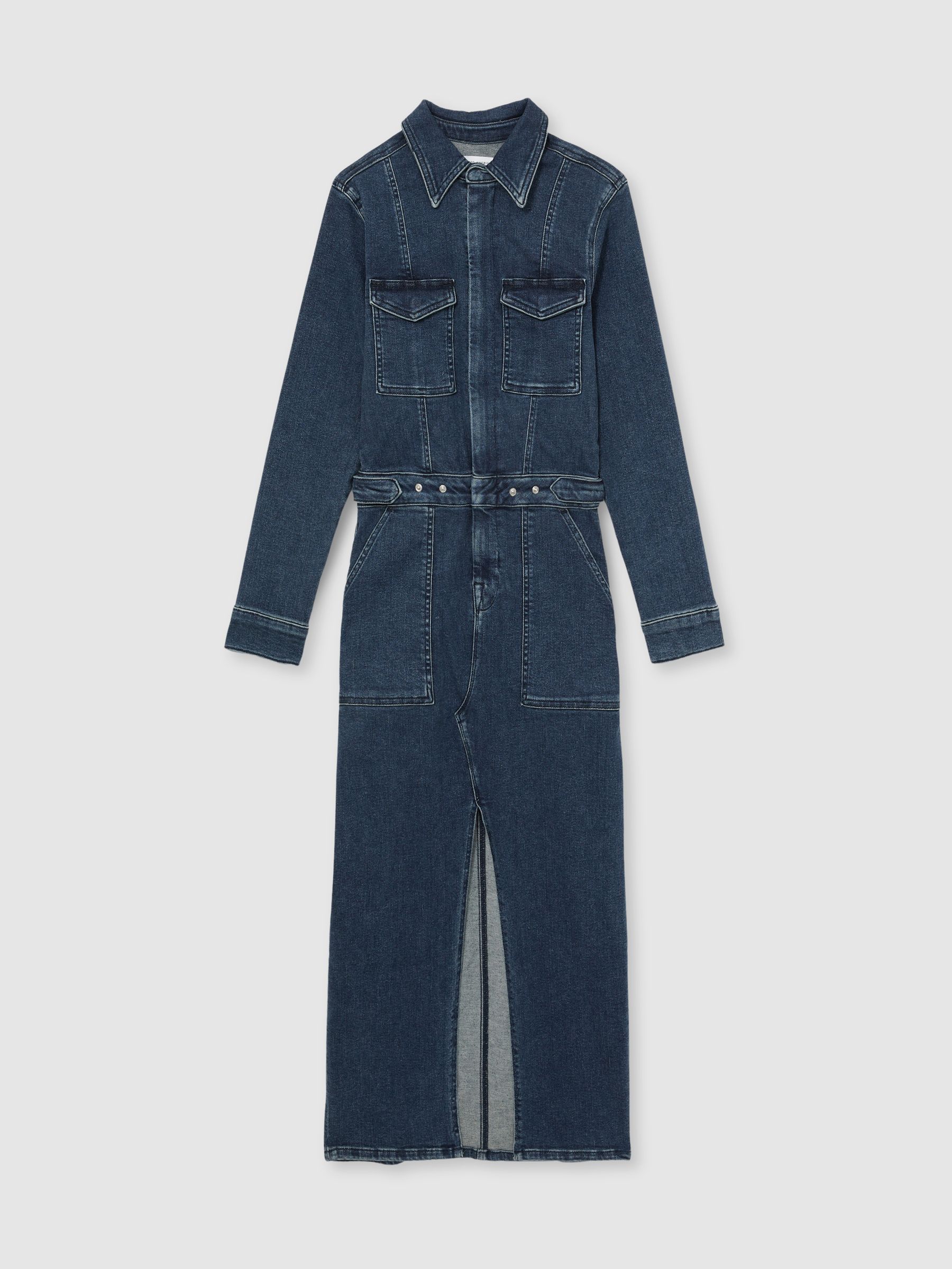 Denim Midi Dress in Dark Indigo - Image 1 of 5