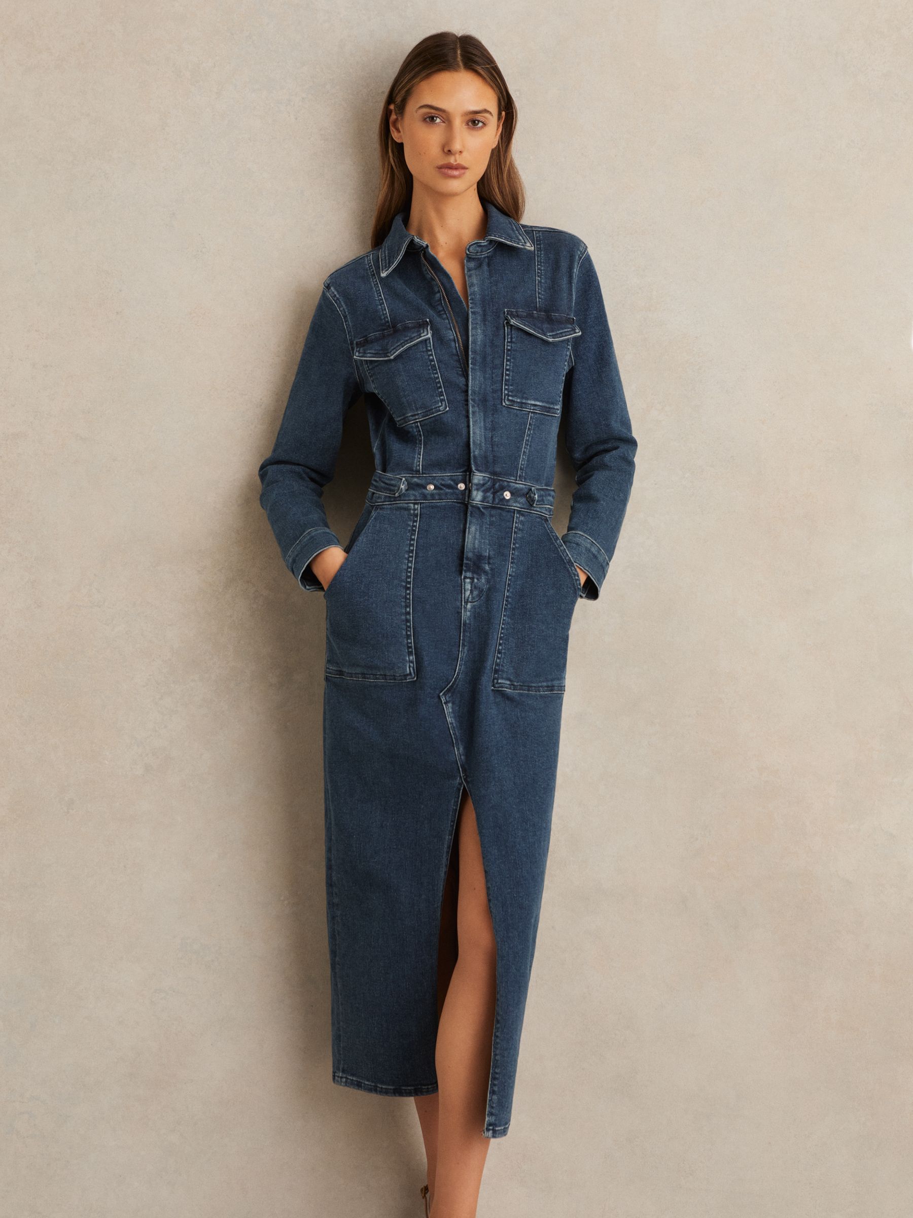 Denim Midi Dress in Dark Indigo - Image 2 of 5