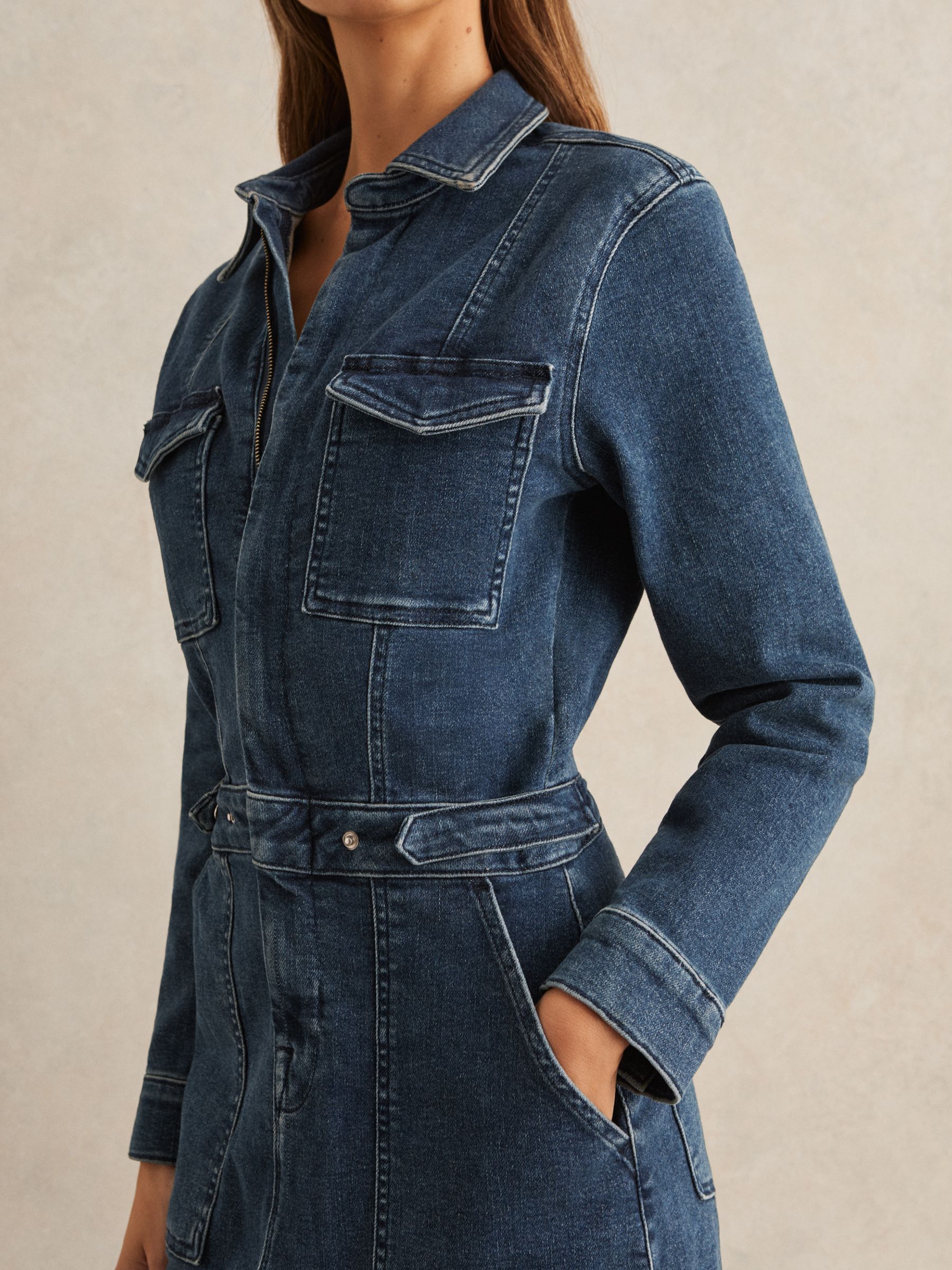 Denim Midi Dress in Dark Indigo - Image 3 of 5