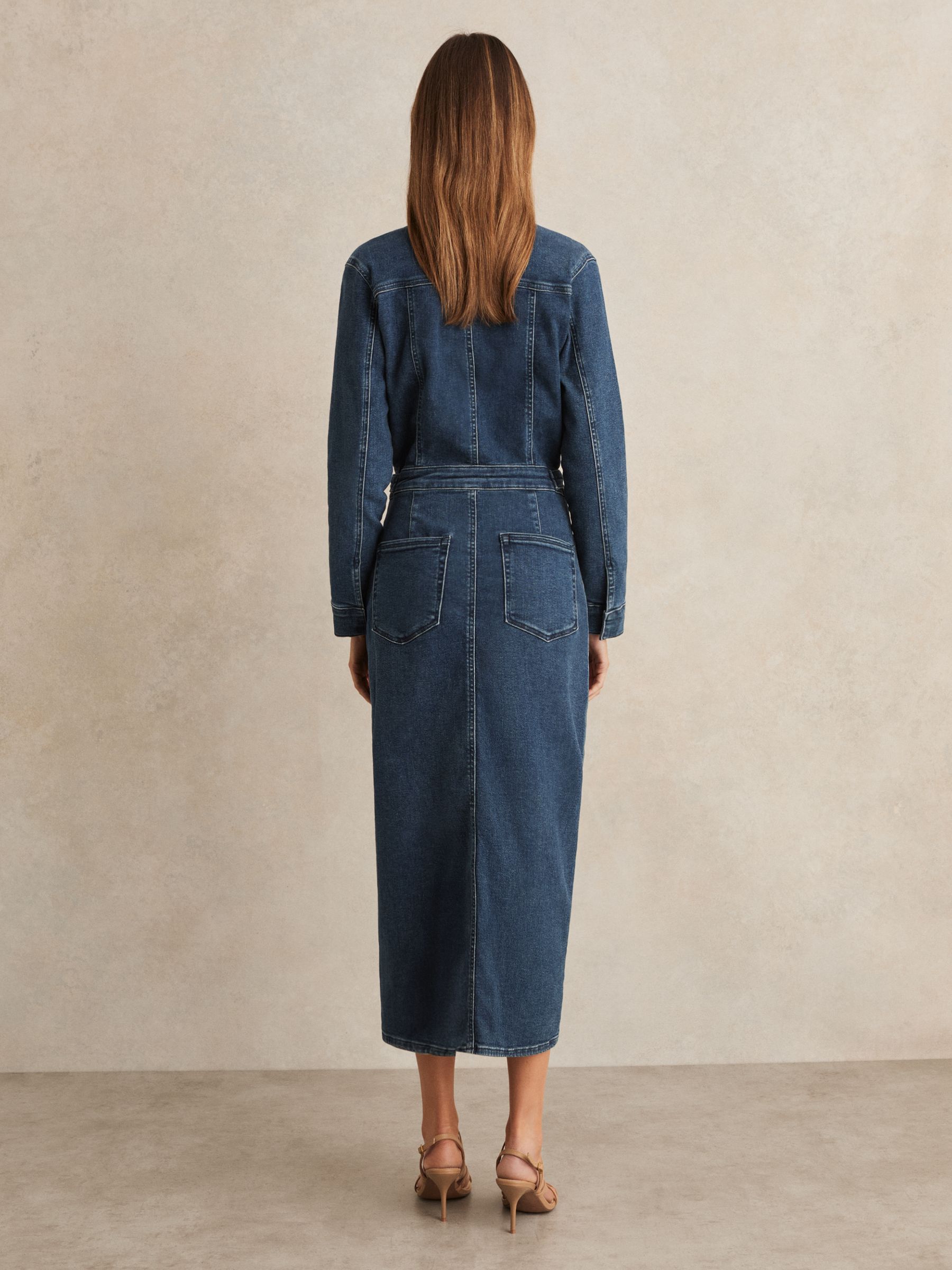 Denim Midi Dress in Dark Indigo - Image 4 of 5