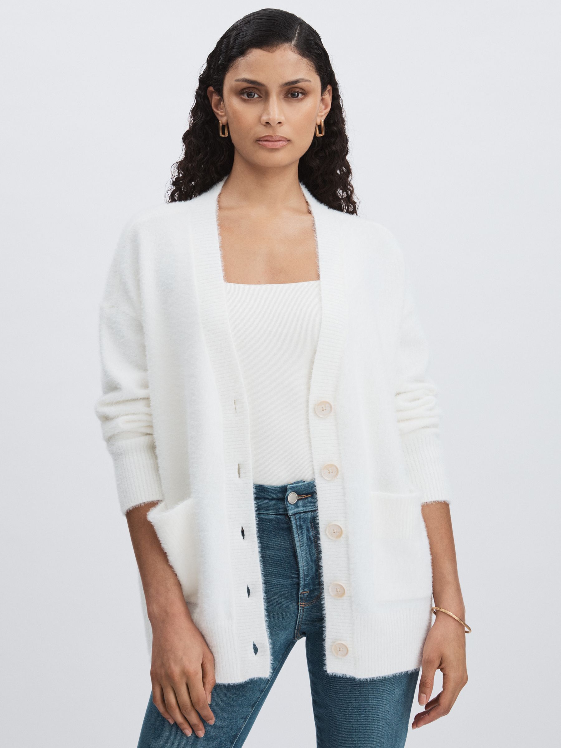 Oversized Plush Cardigan in White - Image 1 of 6