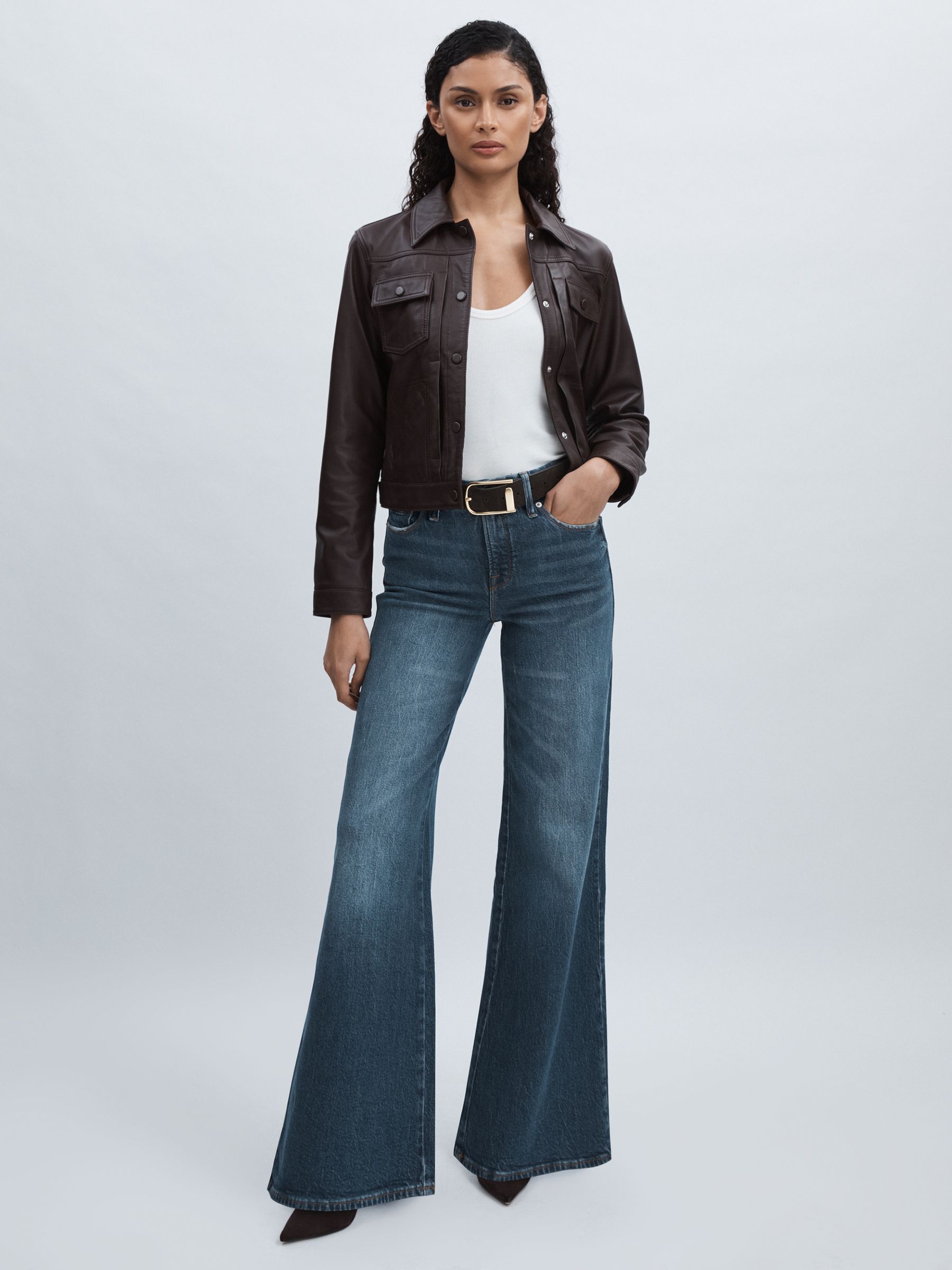Good American Petite High-Rise Palazzo Jeans in Dark Indigo - Image 1 of 6