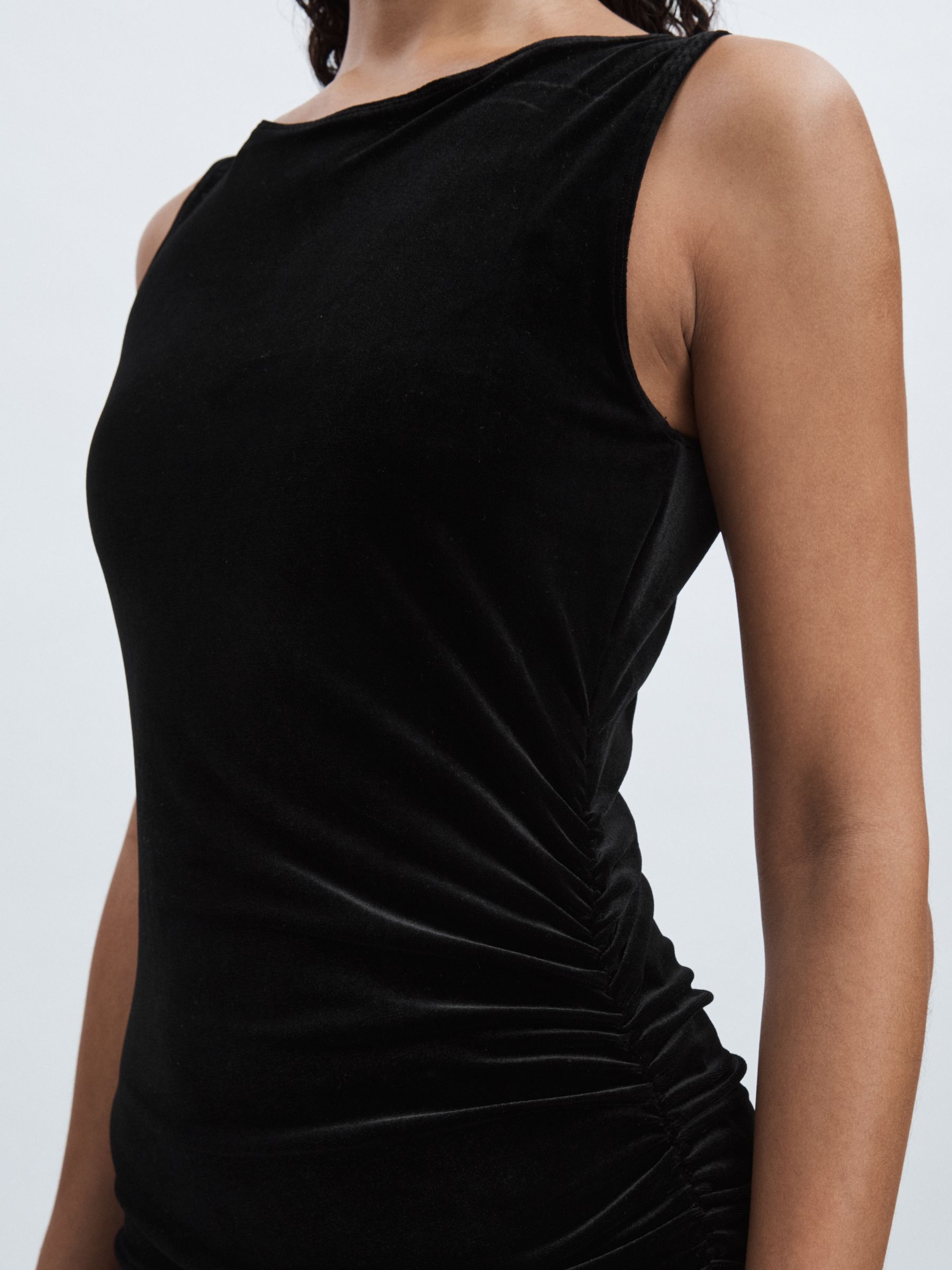 Velvet Ruched Mini Dress in Black - Image 3 of 5