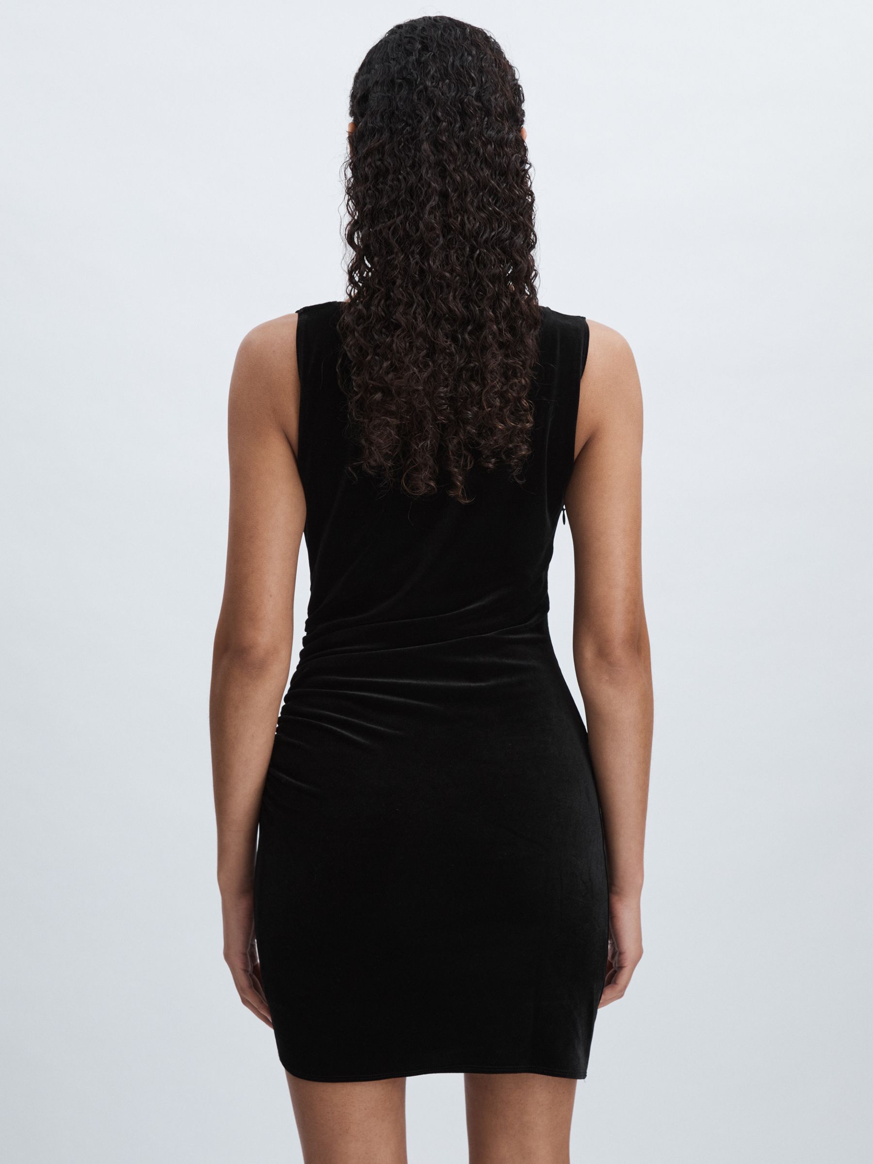 Velvet Ruched Mini Dress in Black - Image 4 of 5