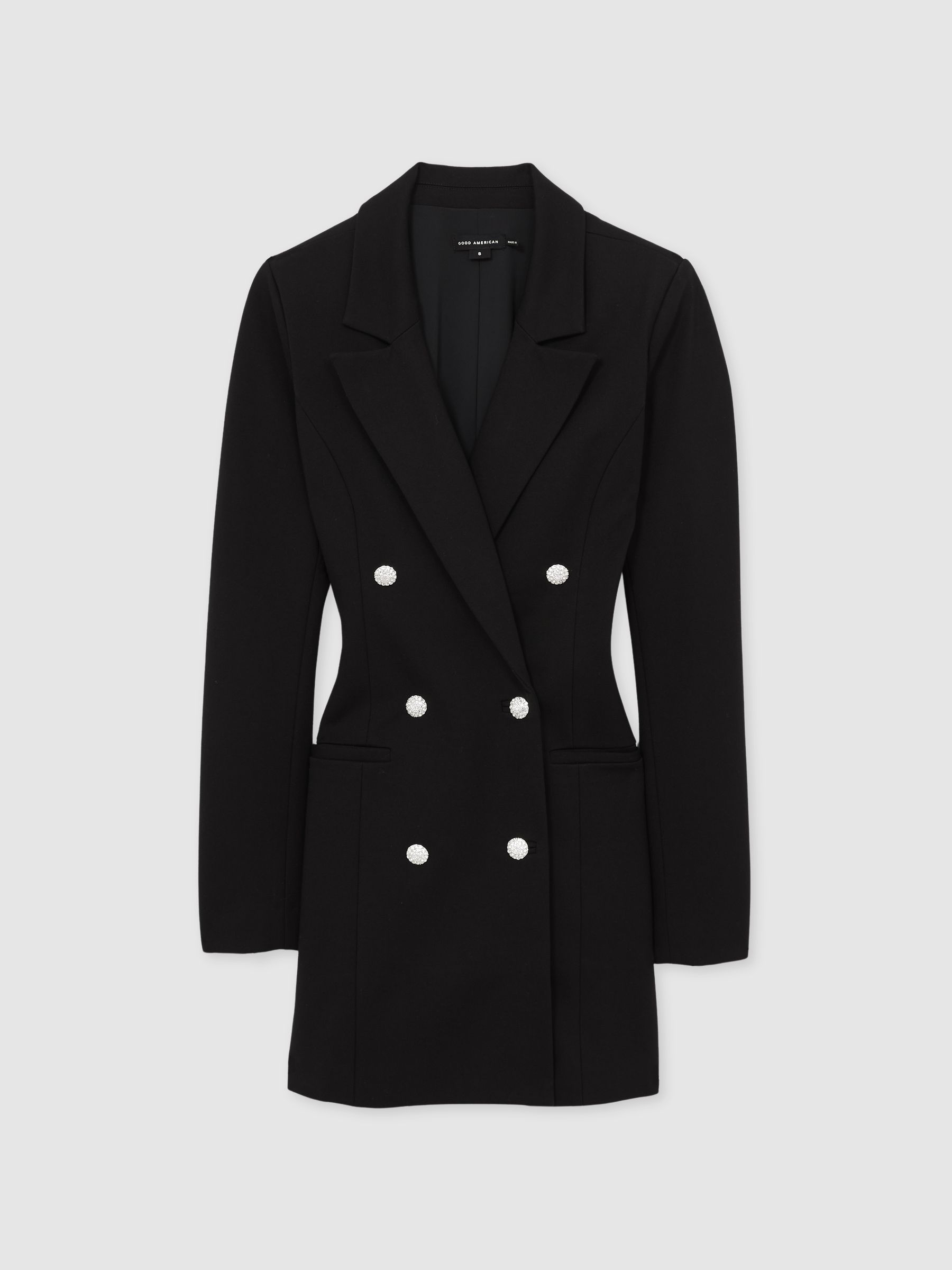 Crystal-Button Blazer Dress in Black - Image 2 of 6