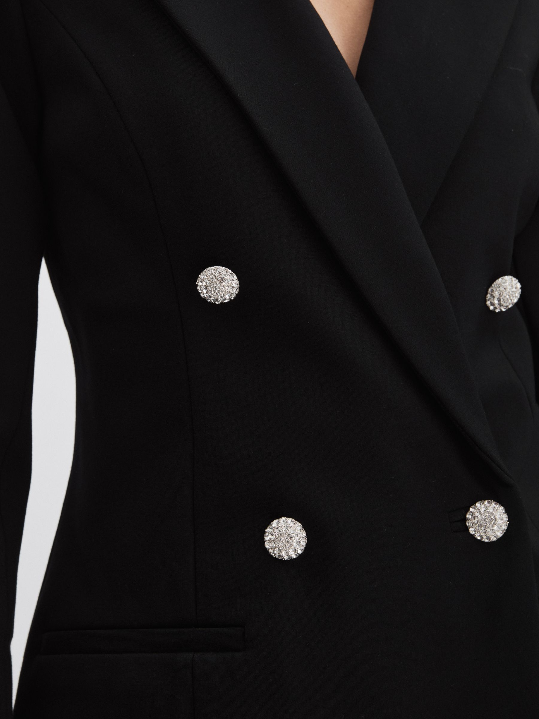 Crystal-Button Blazer Dress in Black - Image 4 of 6