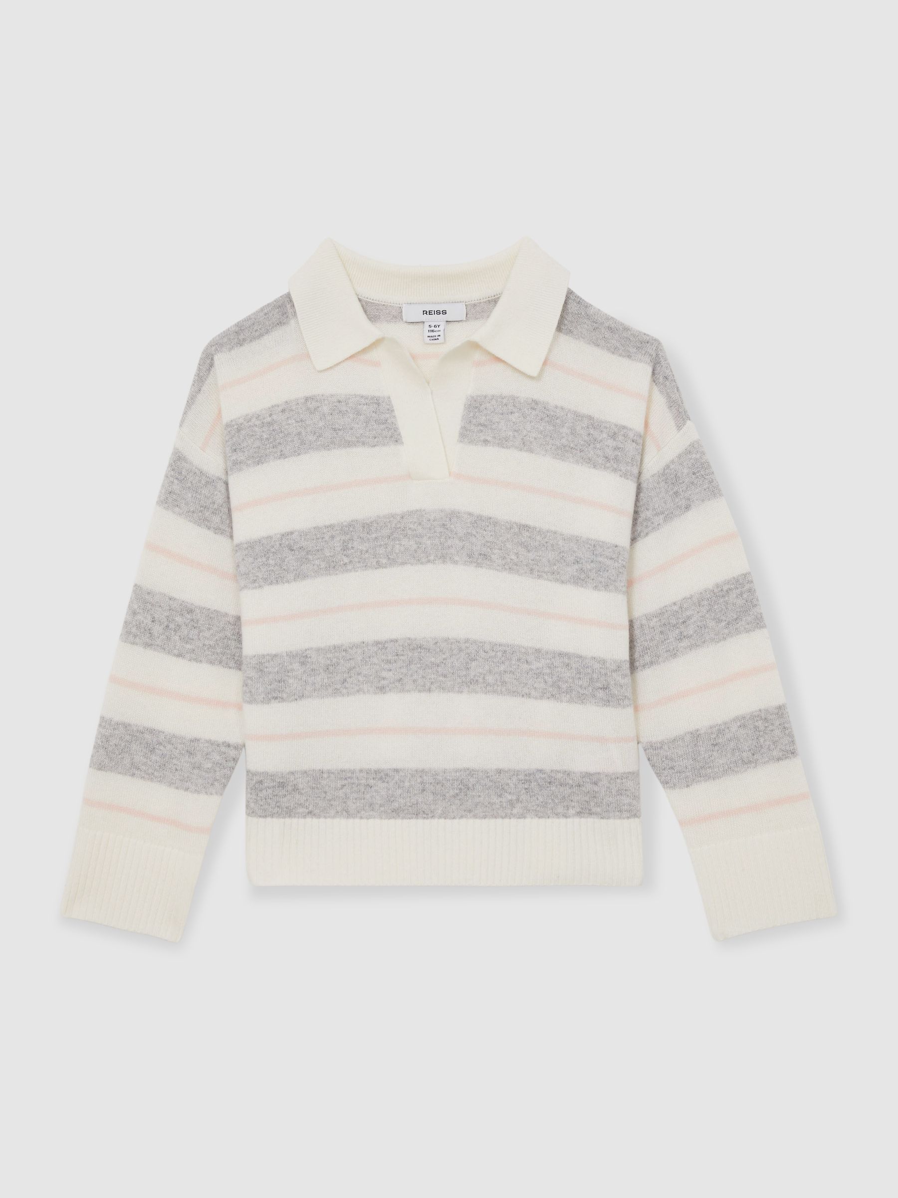 13-14 yrs Wool-Blend Striped Collared Jumper With Cashmere in Grey - Image 1 of 4