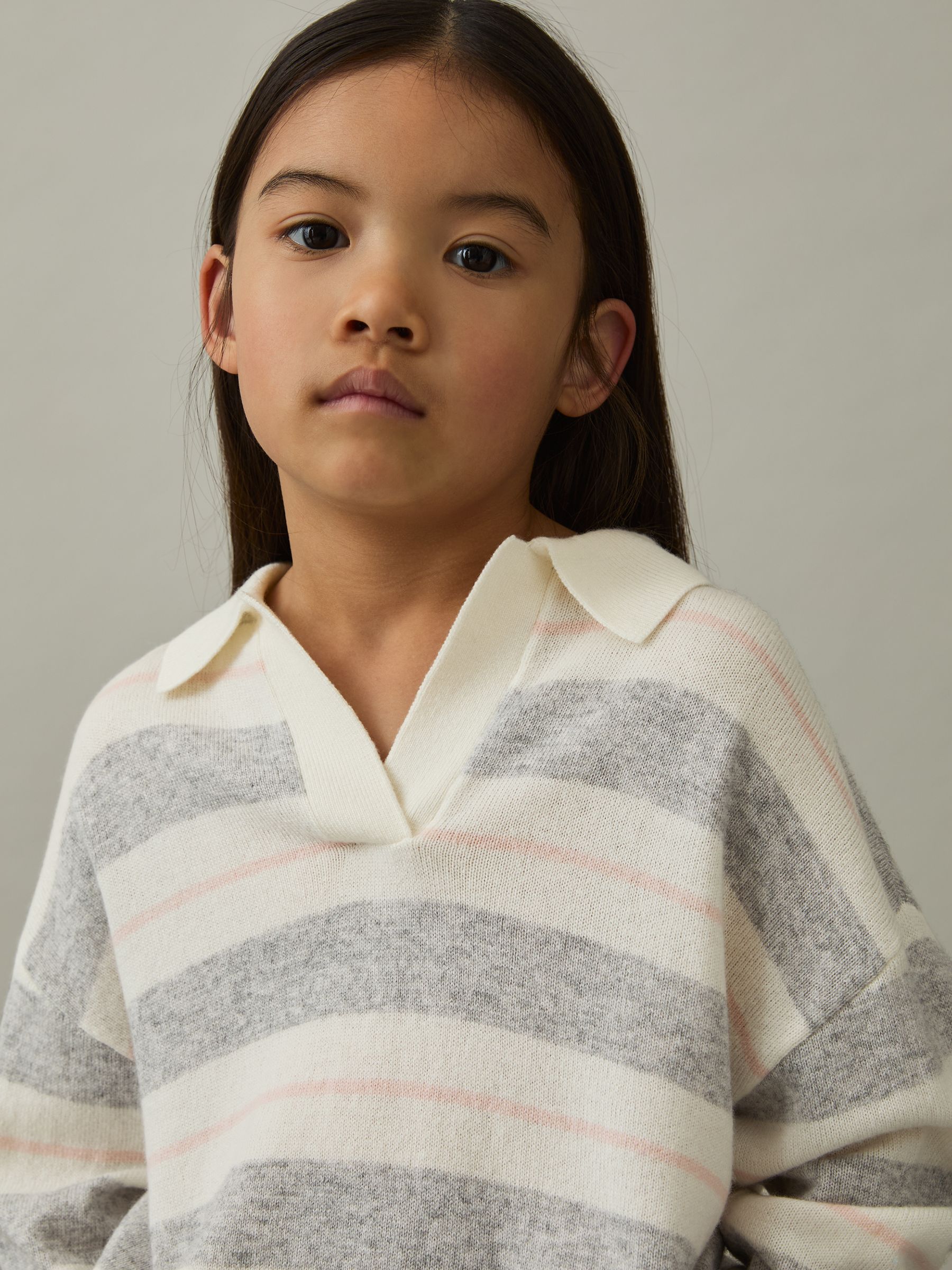 13-14 yrs Wool-Blend Striped Collared Jumper With Cashmere in Grey - Image 2 of 4