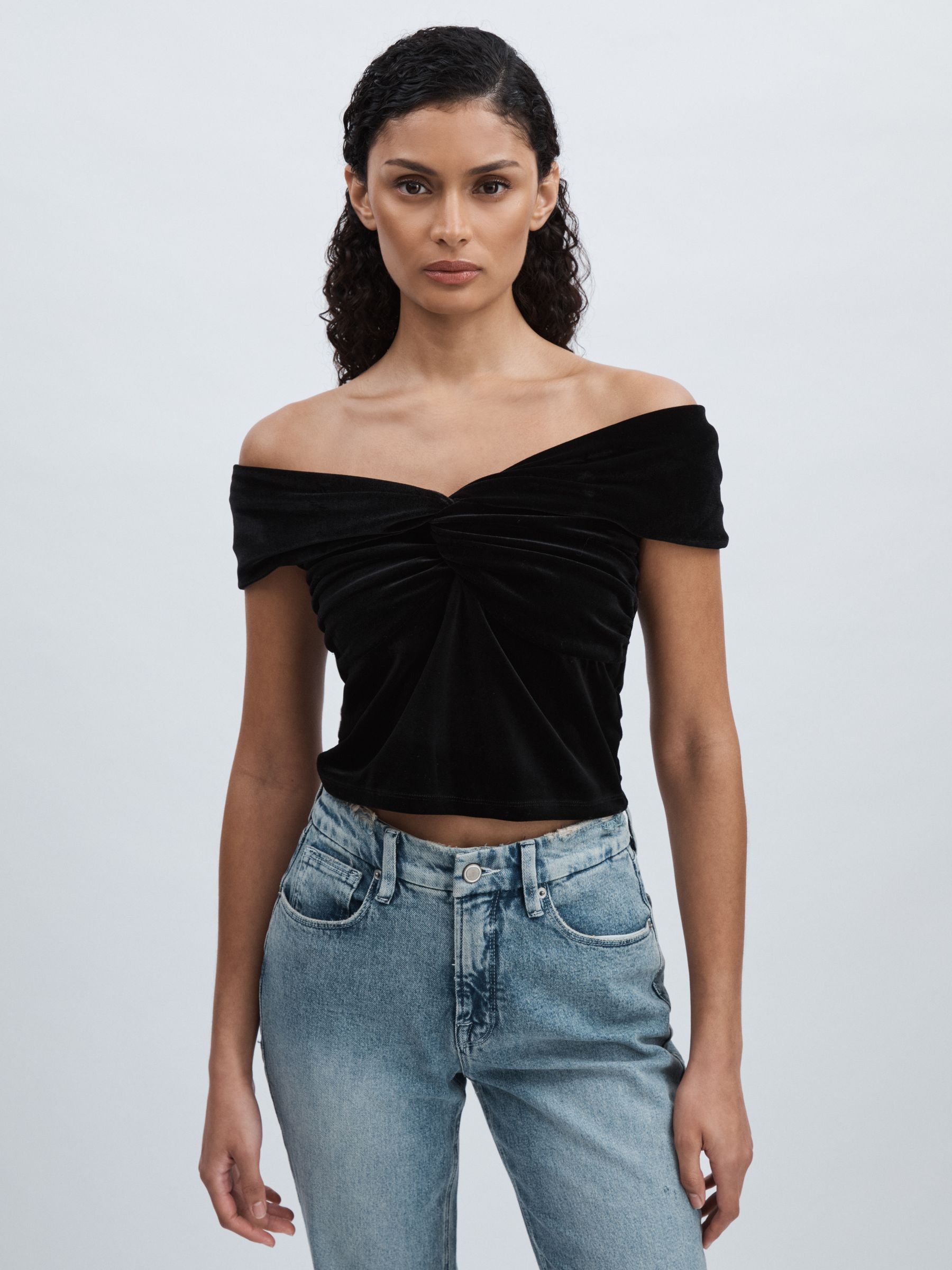 off shoulder black velvet top
