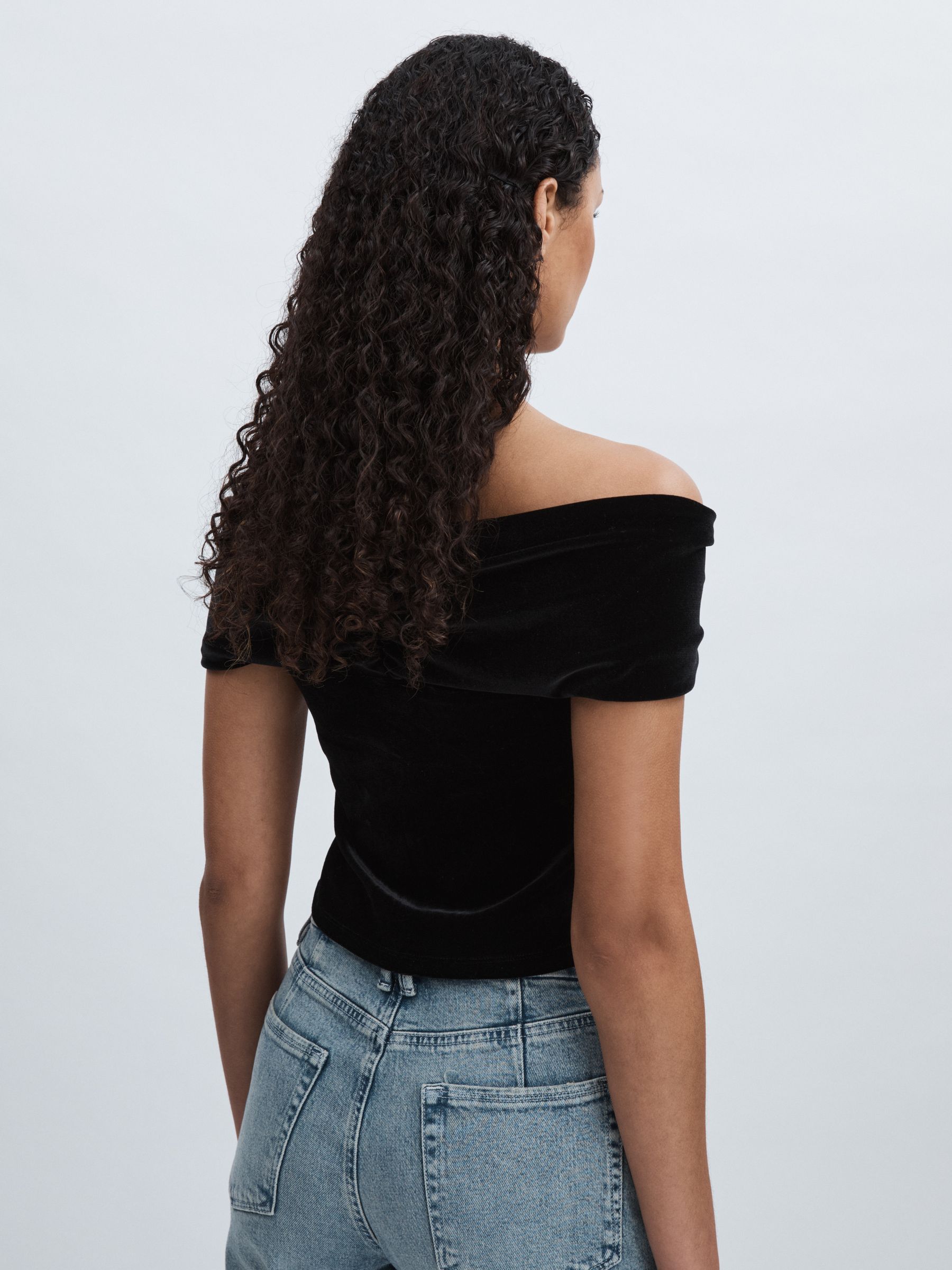 Off-Shoulder Velvet Top in Black - Image 5 of 5
