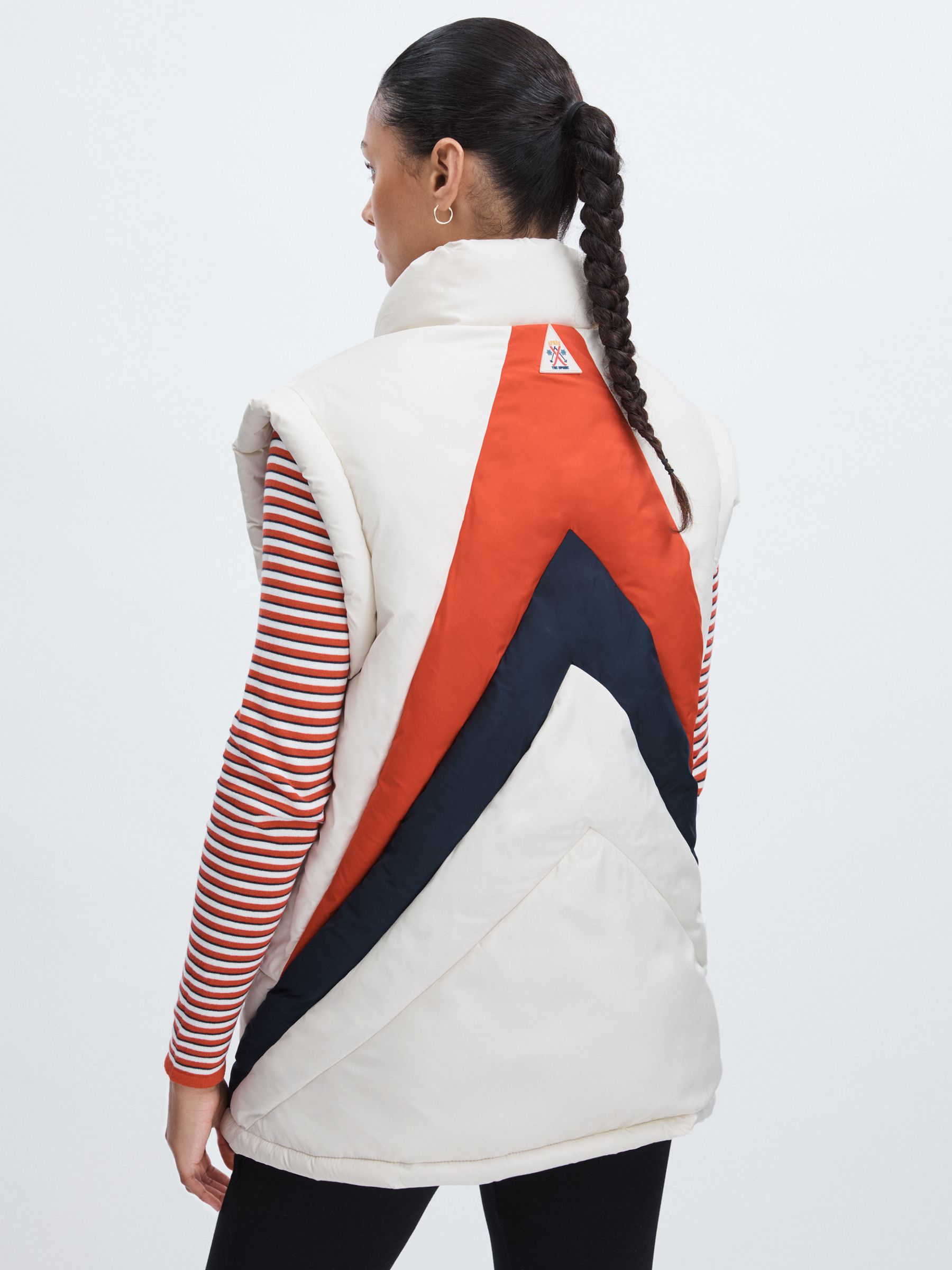 The Upside Contrast-Panel Puffer Gilet in Off White/Multi - Image 4 of 6