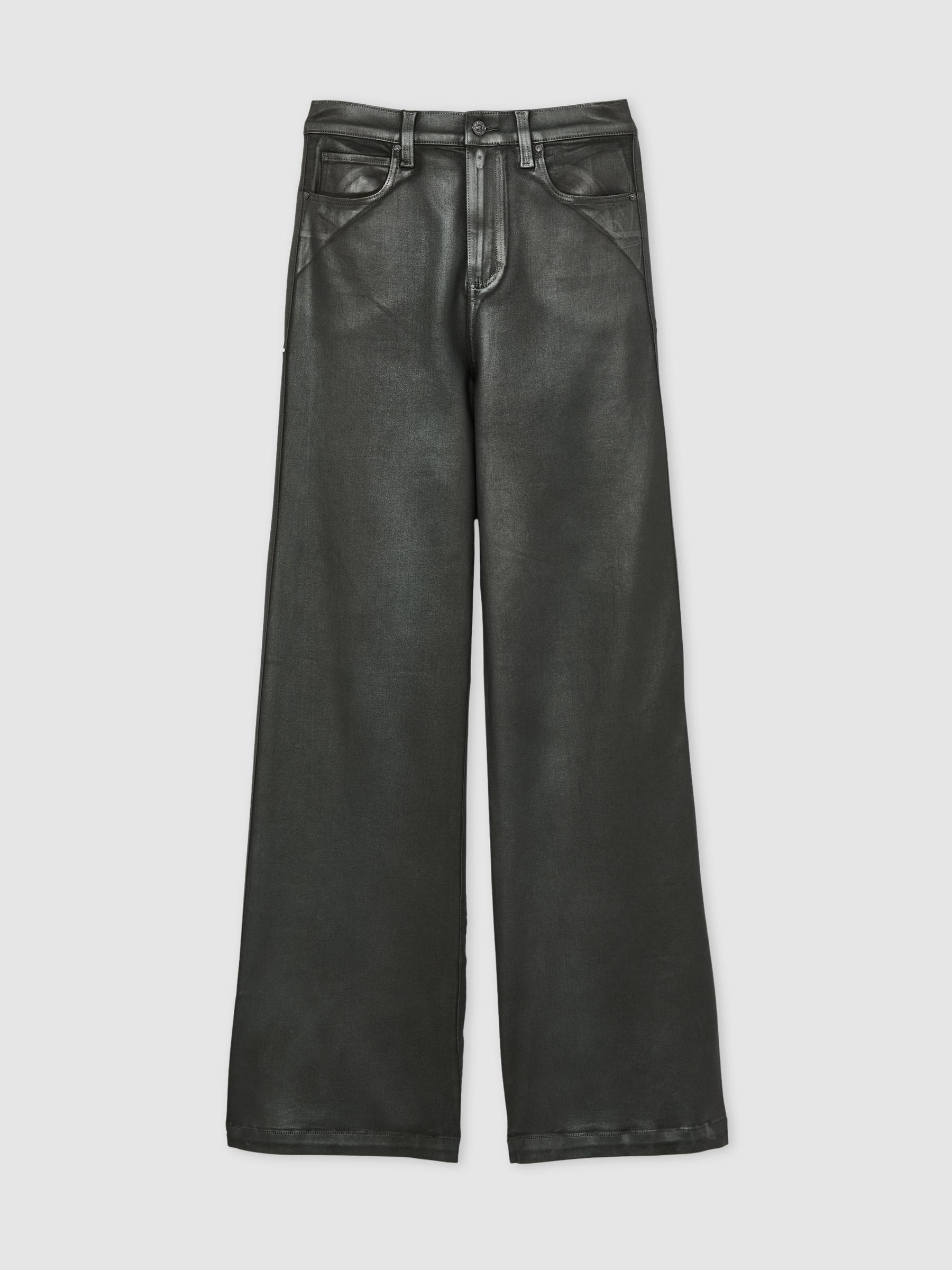 Paige Leather-Look Wide-Leg Jeans in Dark Green - Image 2 of 7