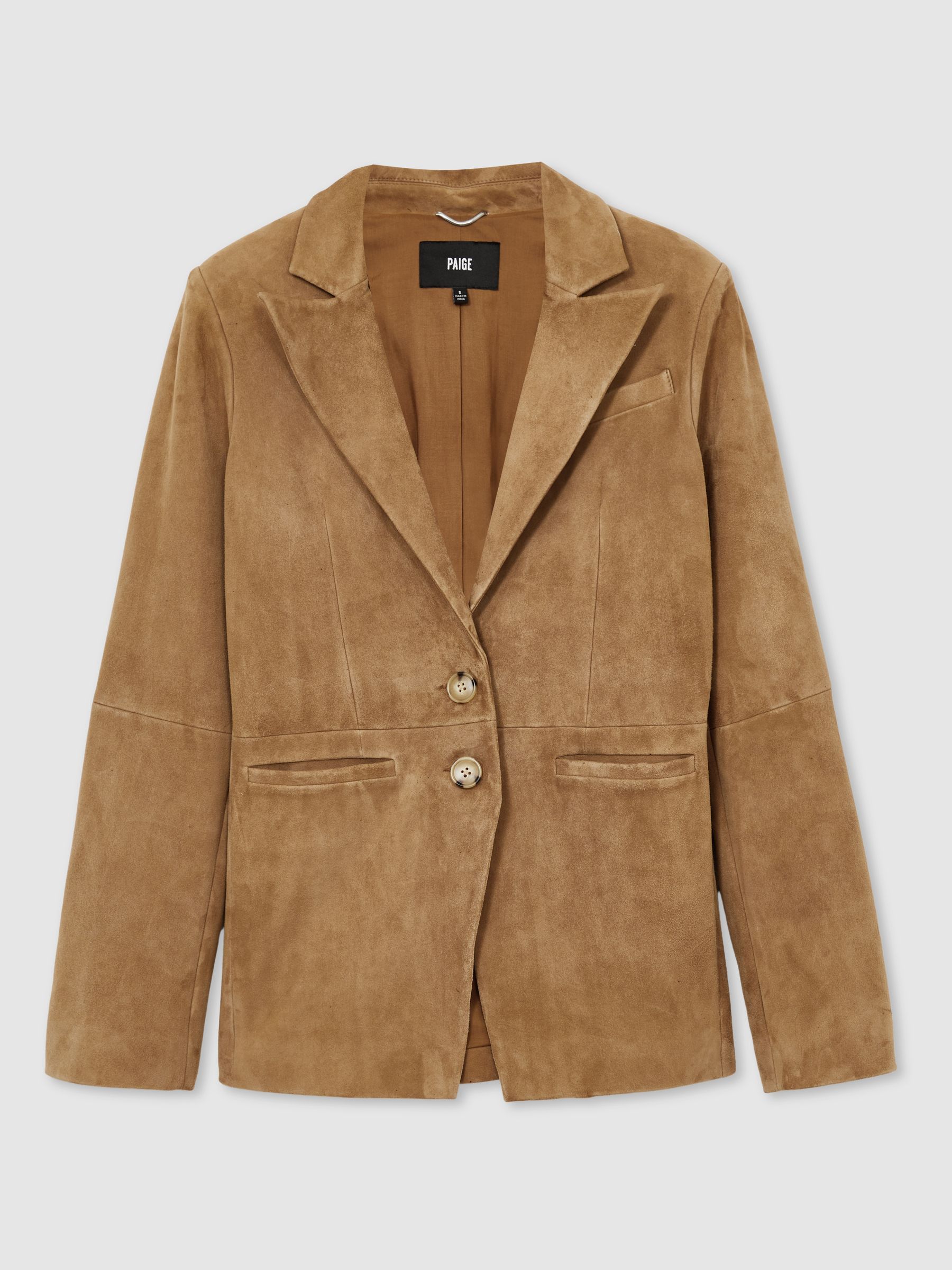 Paige Suede Single-Breasted Blazer in Tan - Image 2 of 6