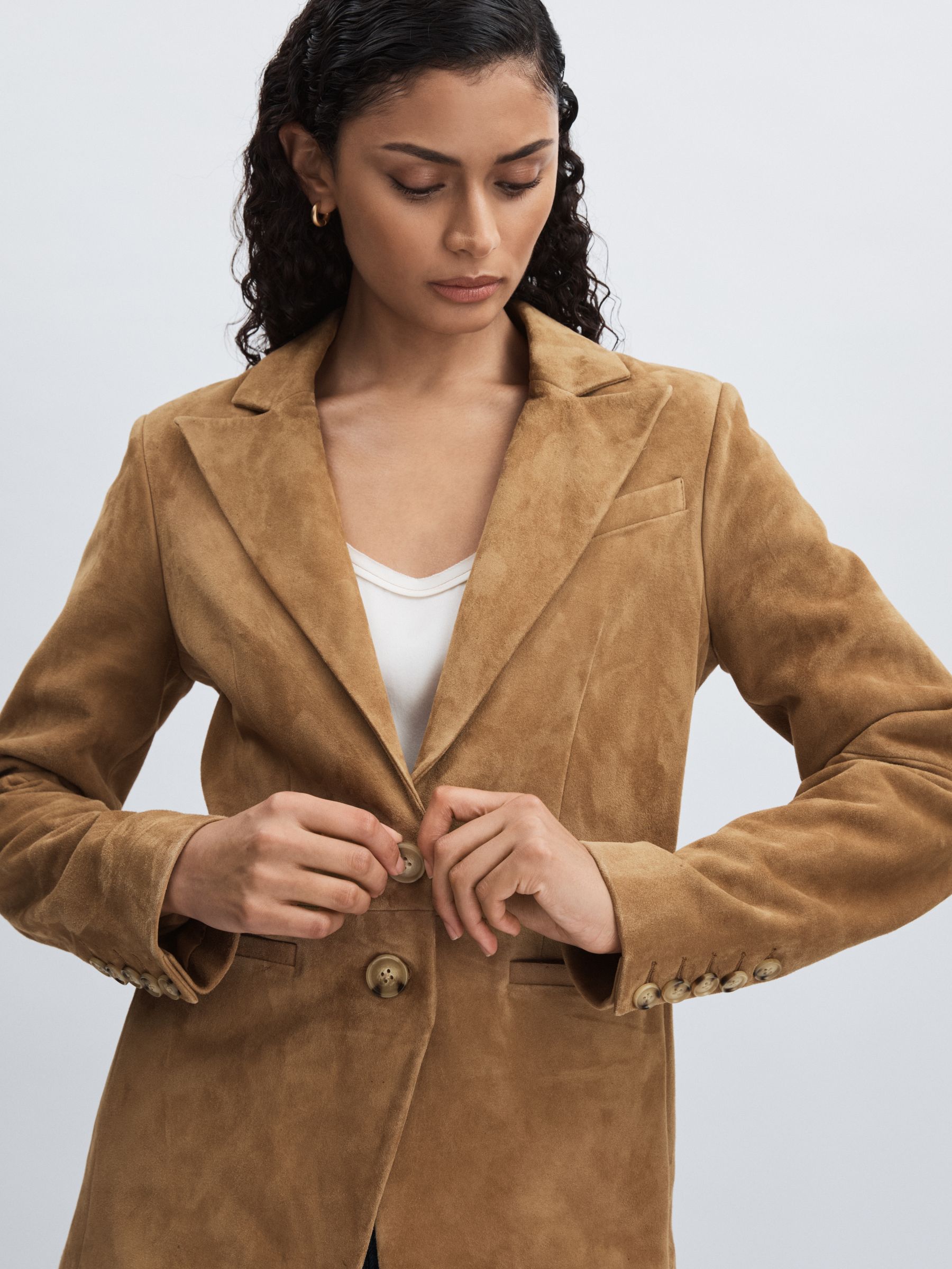 Paige Suede Single-Breasted Blazer in Tan - Image 4 of 6