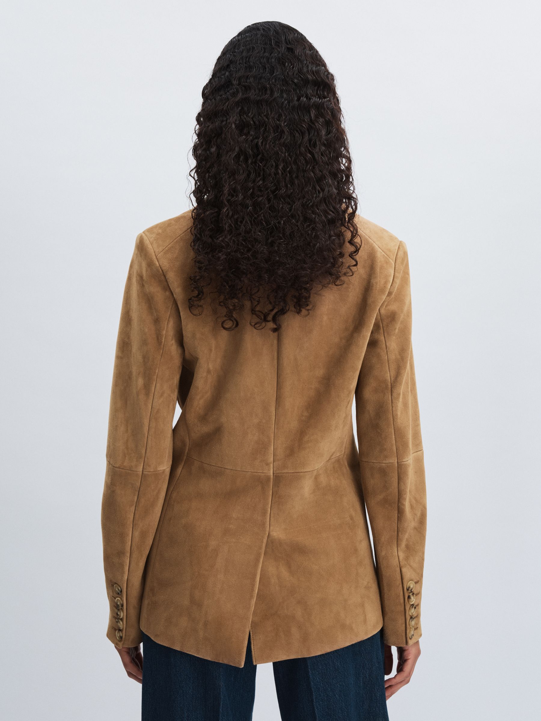 Paige Suede Single-Breasted Blazer in Tan - Image 5 of 6