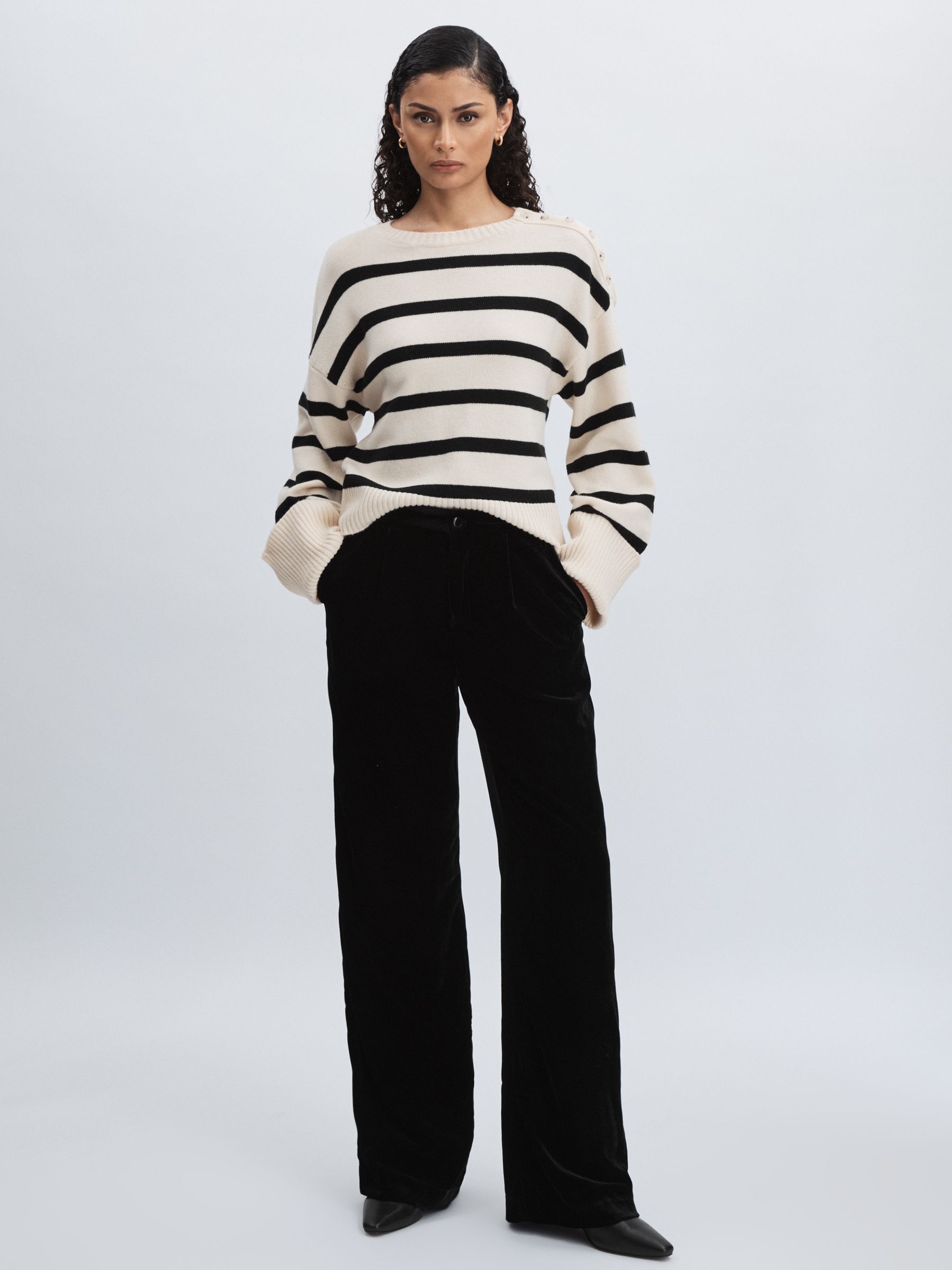 Paige Velvet Wide-Leg Trousers in Black - Image 1 of 7