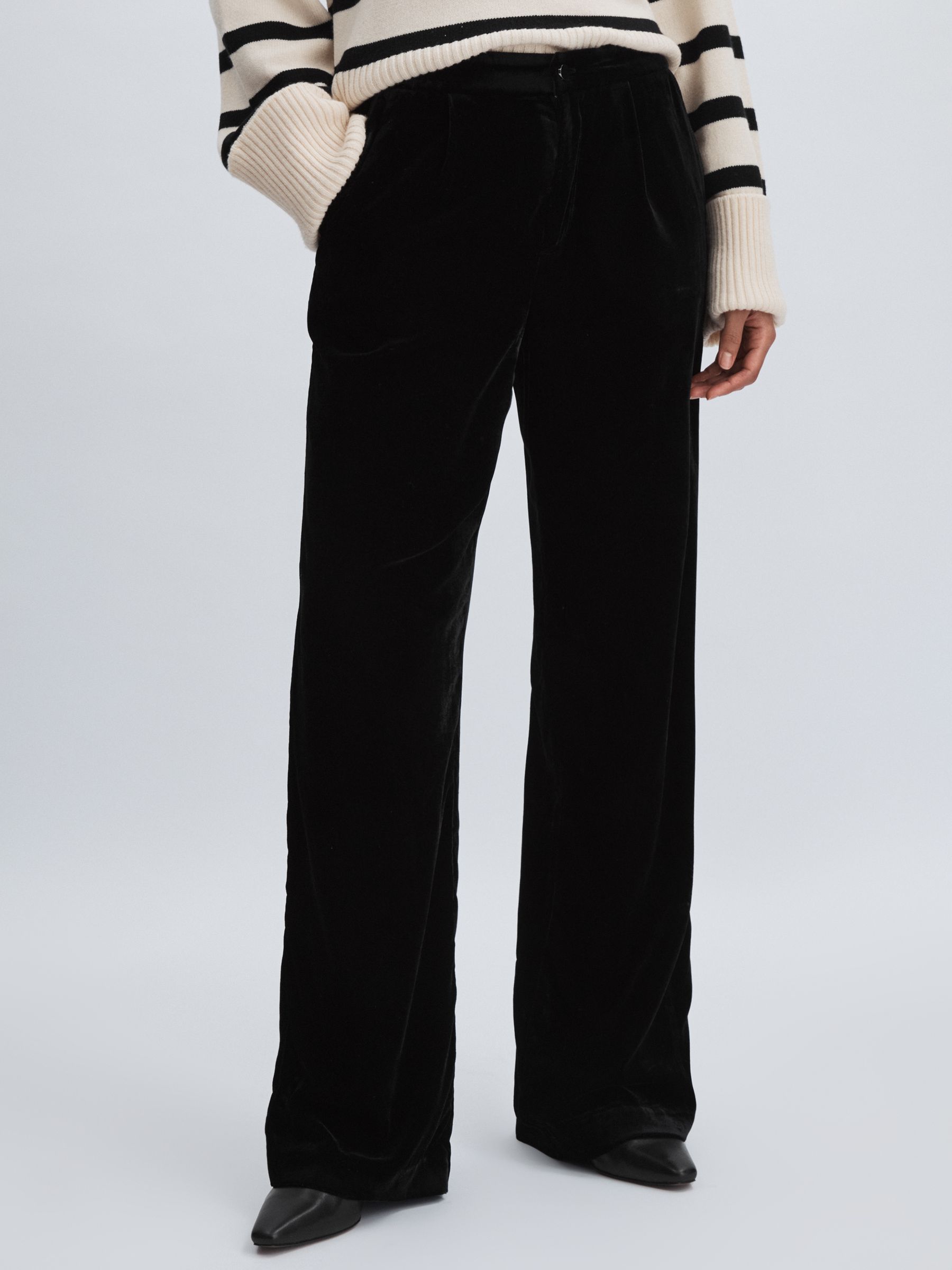 Velvet Wide-Leg Trousers in Black - image 3